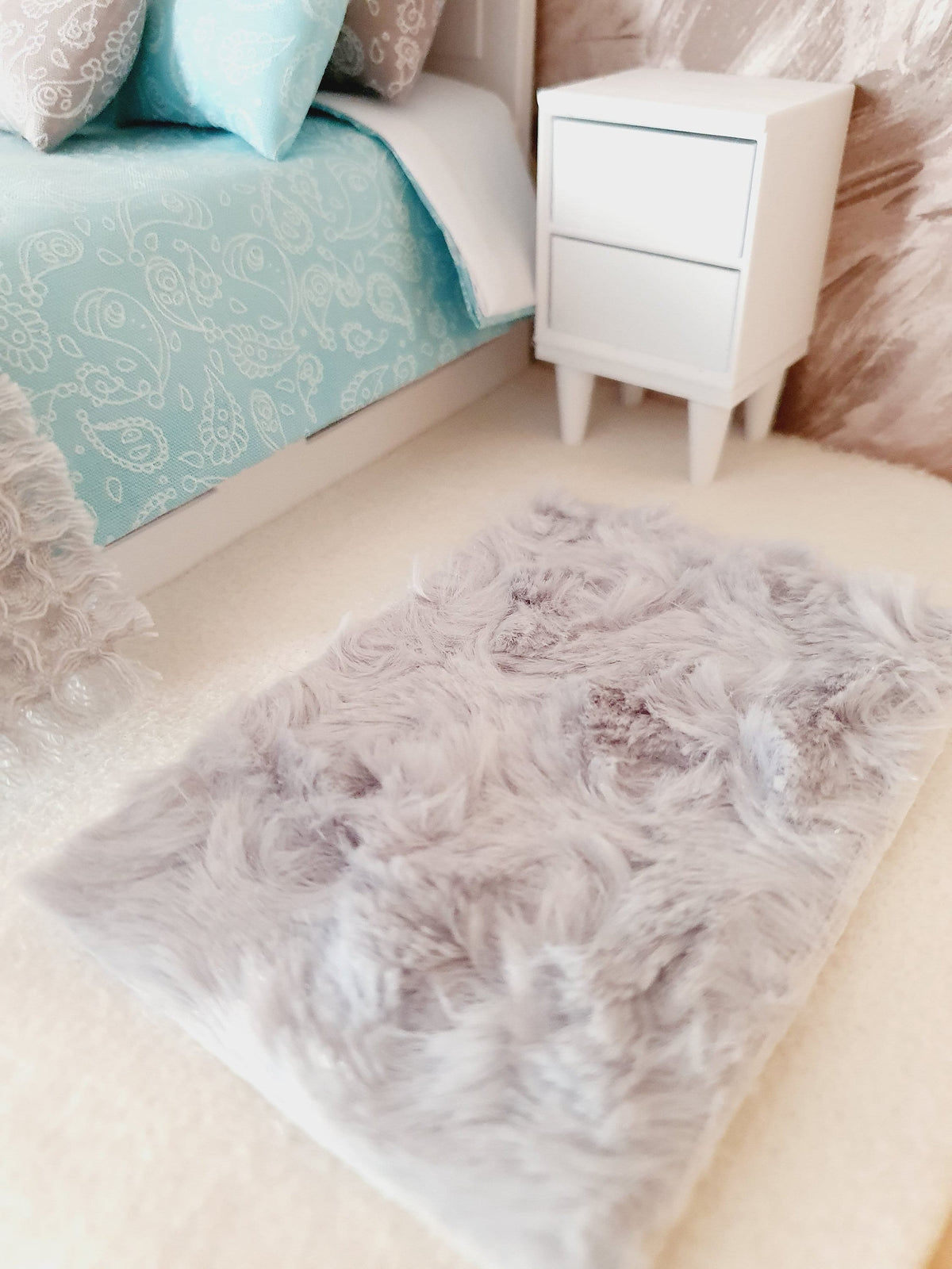 Dolls House Soft Small Grey or Beige Fur Rug | 1:12th Scale | Miniature Rug