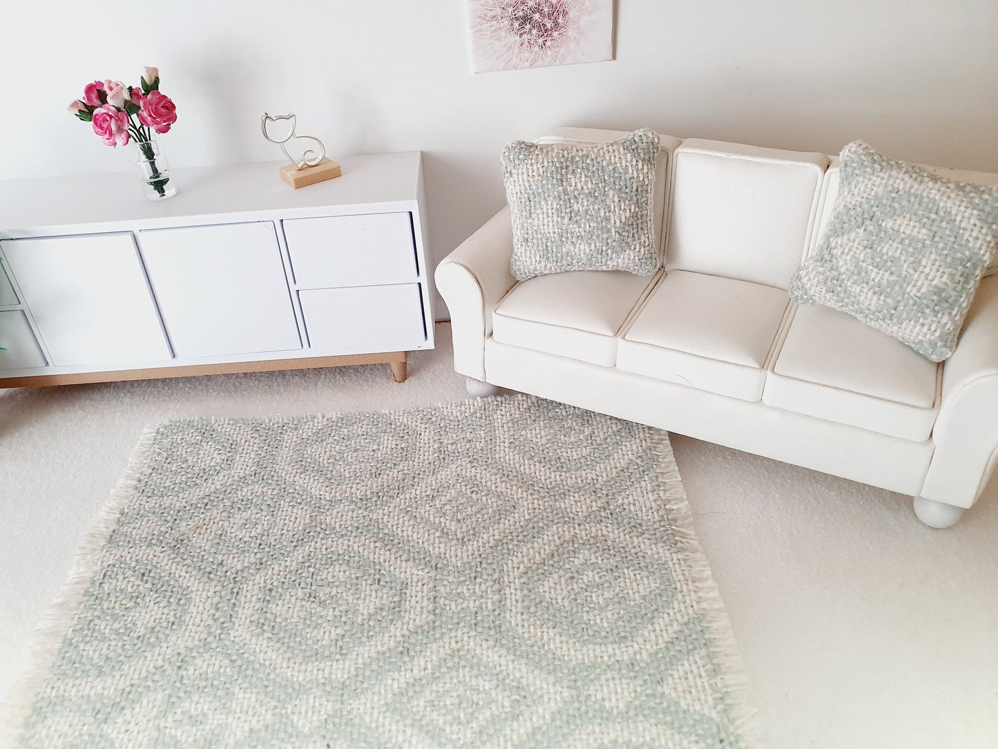 Dolls House Duck Egg Blue Rug | 1:12th Scale Furnishings | Miniature Rug