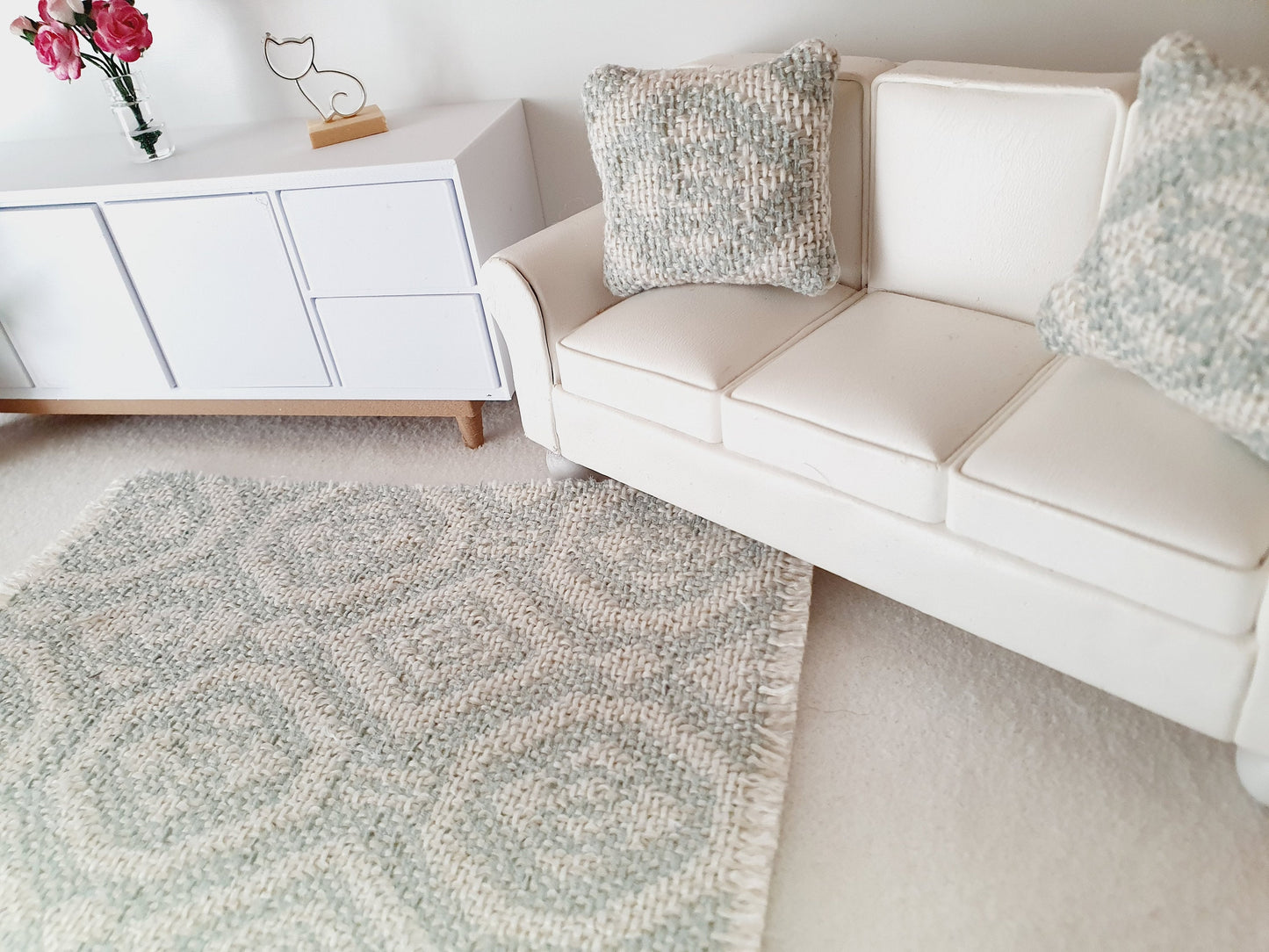 Dolls House Duck Egg Blue Rug | 1:12th Scale Furnishings | Miniature Rug