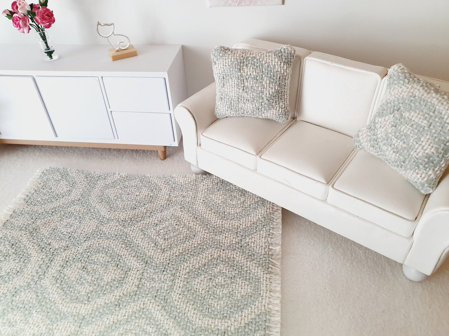Dolls House Duck Egg Blue Rug | 1:12th Scale Furnishings | Miniature Rug