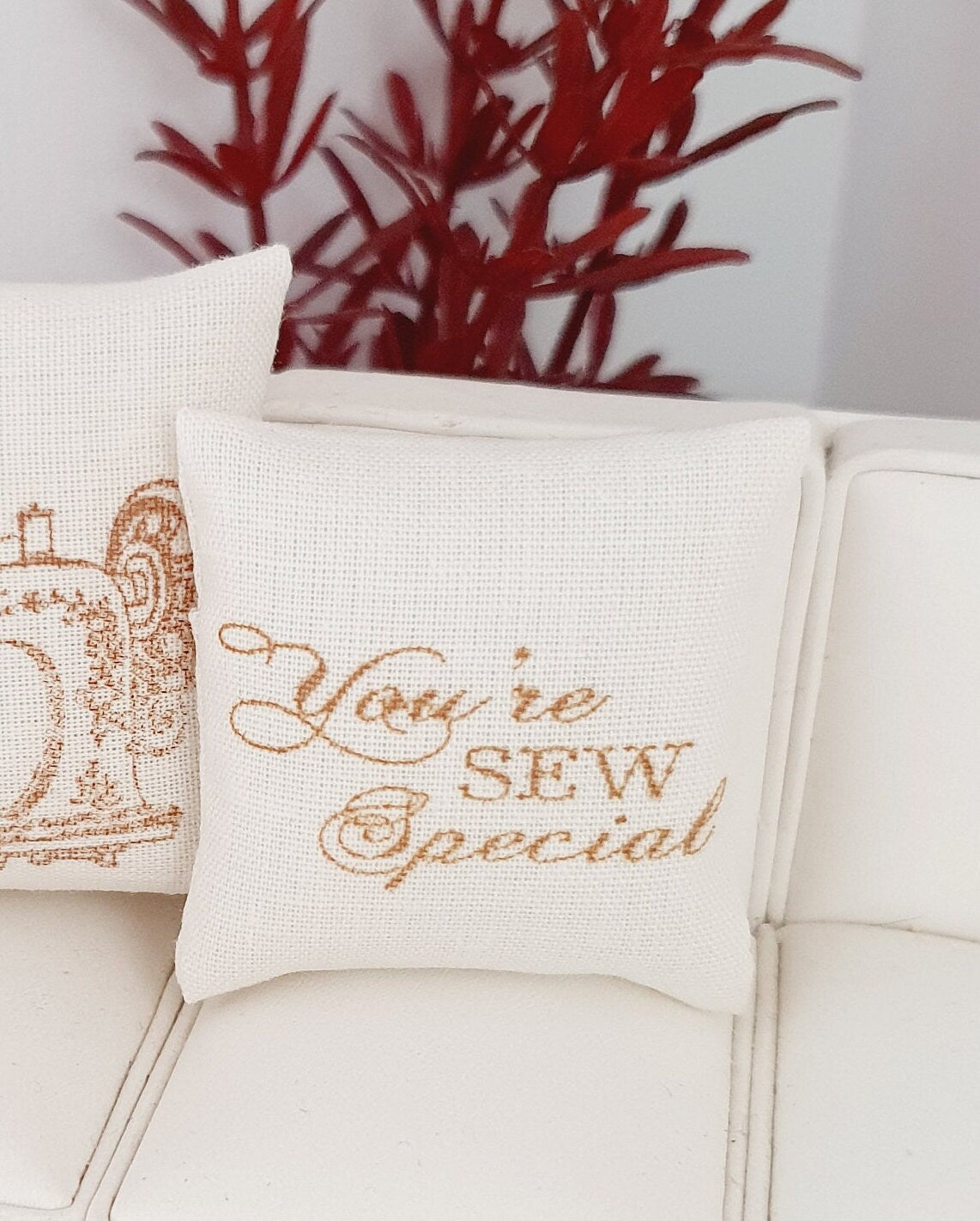 Dolls house Pair of Cream & Gold Sewing Room Cushions, 12th scale cushions, miniature cushions