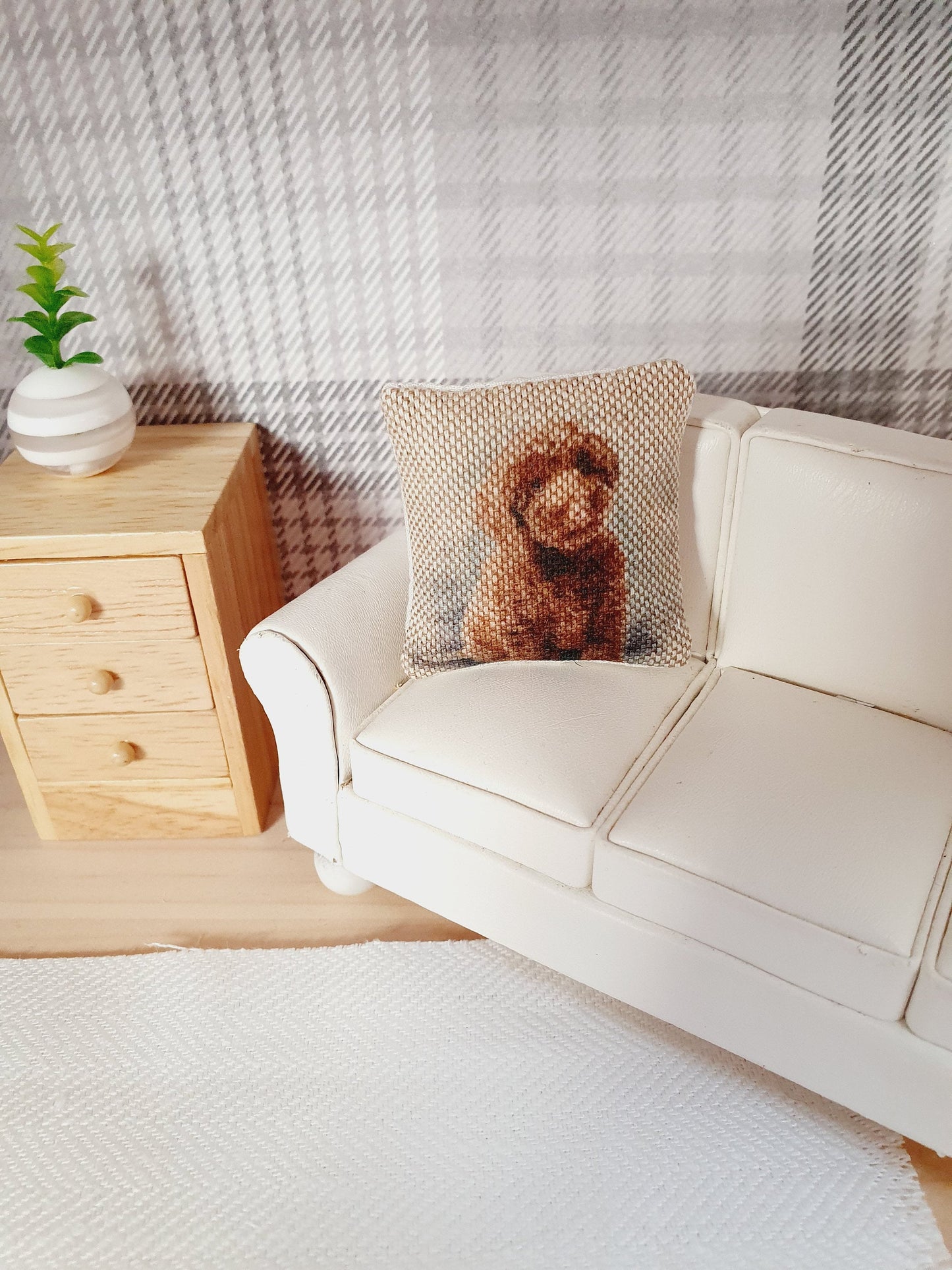 Dolls house 1x Dog cushion, Cute Cockapoo , 12th scale cushions, miniature cushion