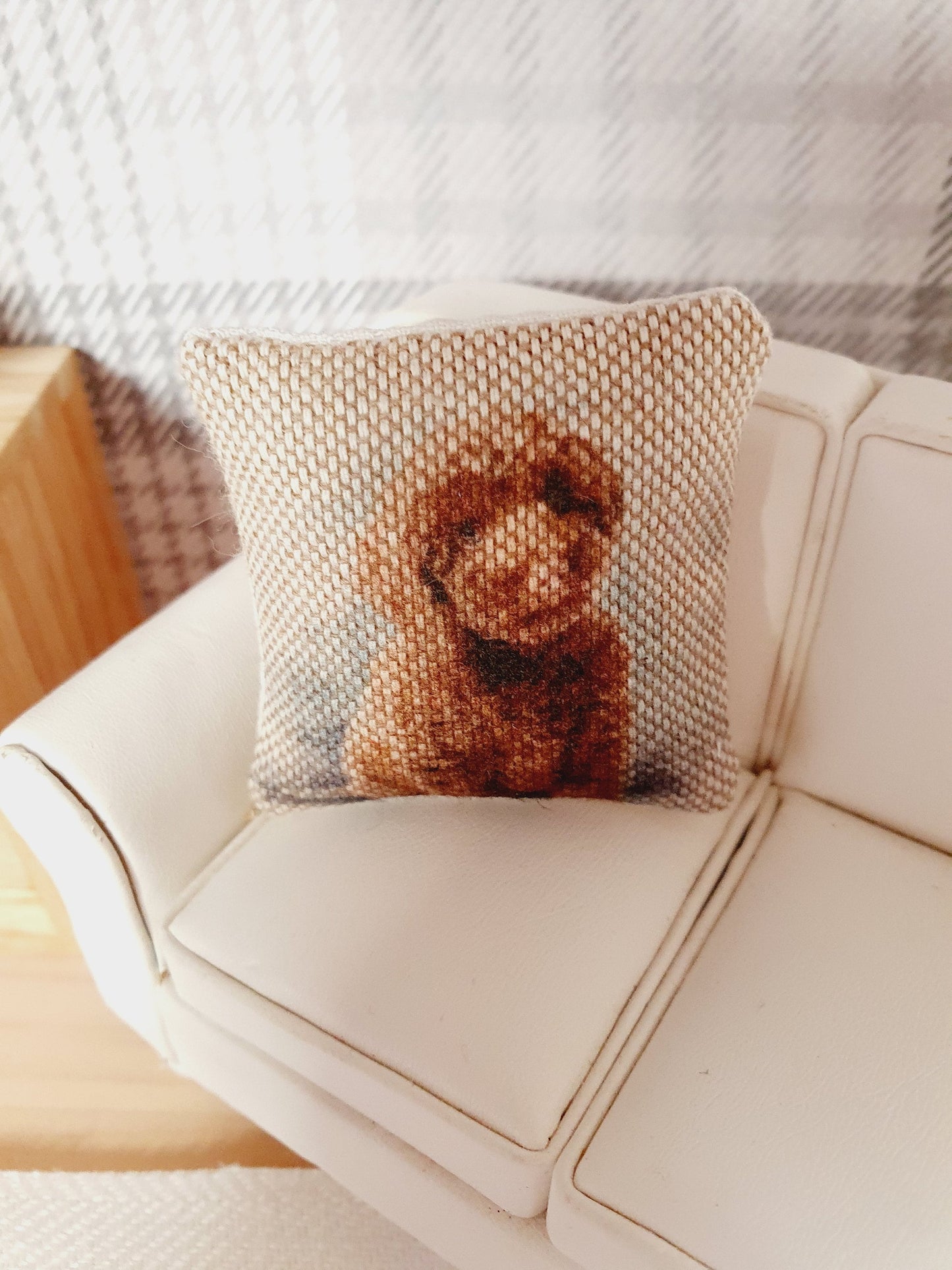 Dolls house 1x Dog cushion, Cute Cockapoo , 12th scale cushions, miniature cushion