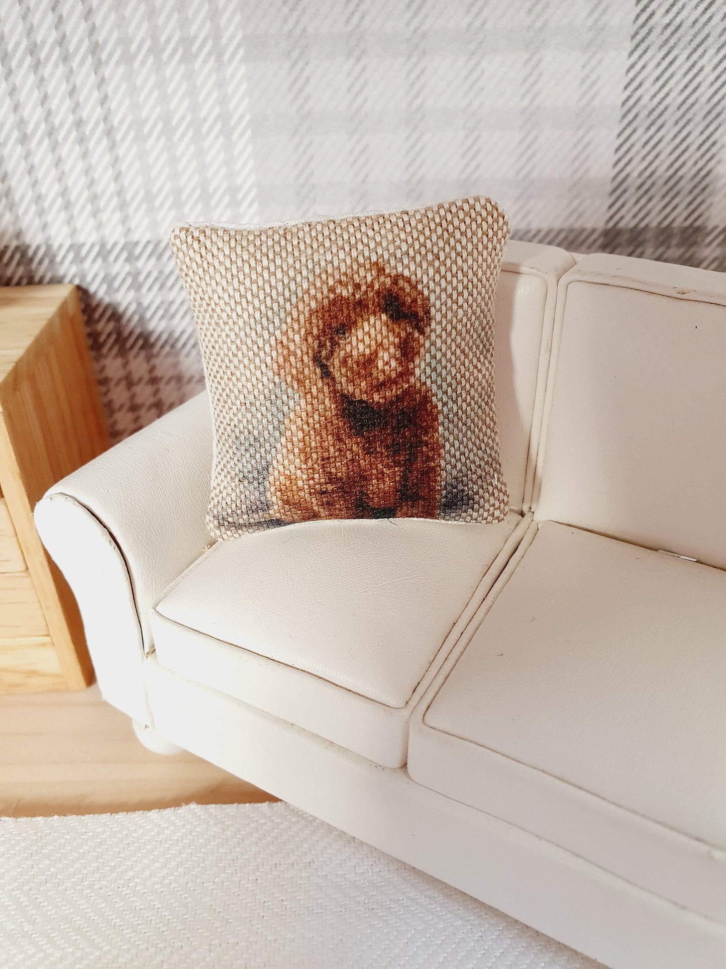Dolls house 1x Dog cushion, Cute Cockapoo , 12th scale cushions, miniature cushion