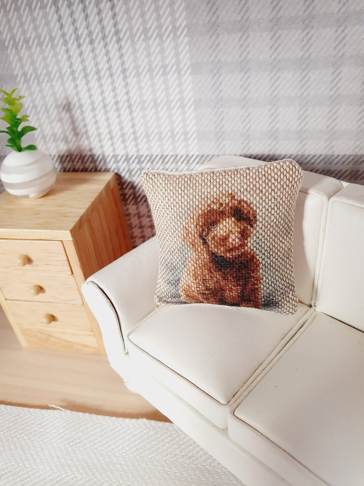 Dolls house 1x Dog cushion, Cute Cockapoo , 12th scale cushions, miniature cushion