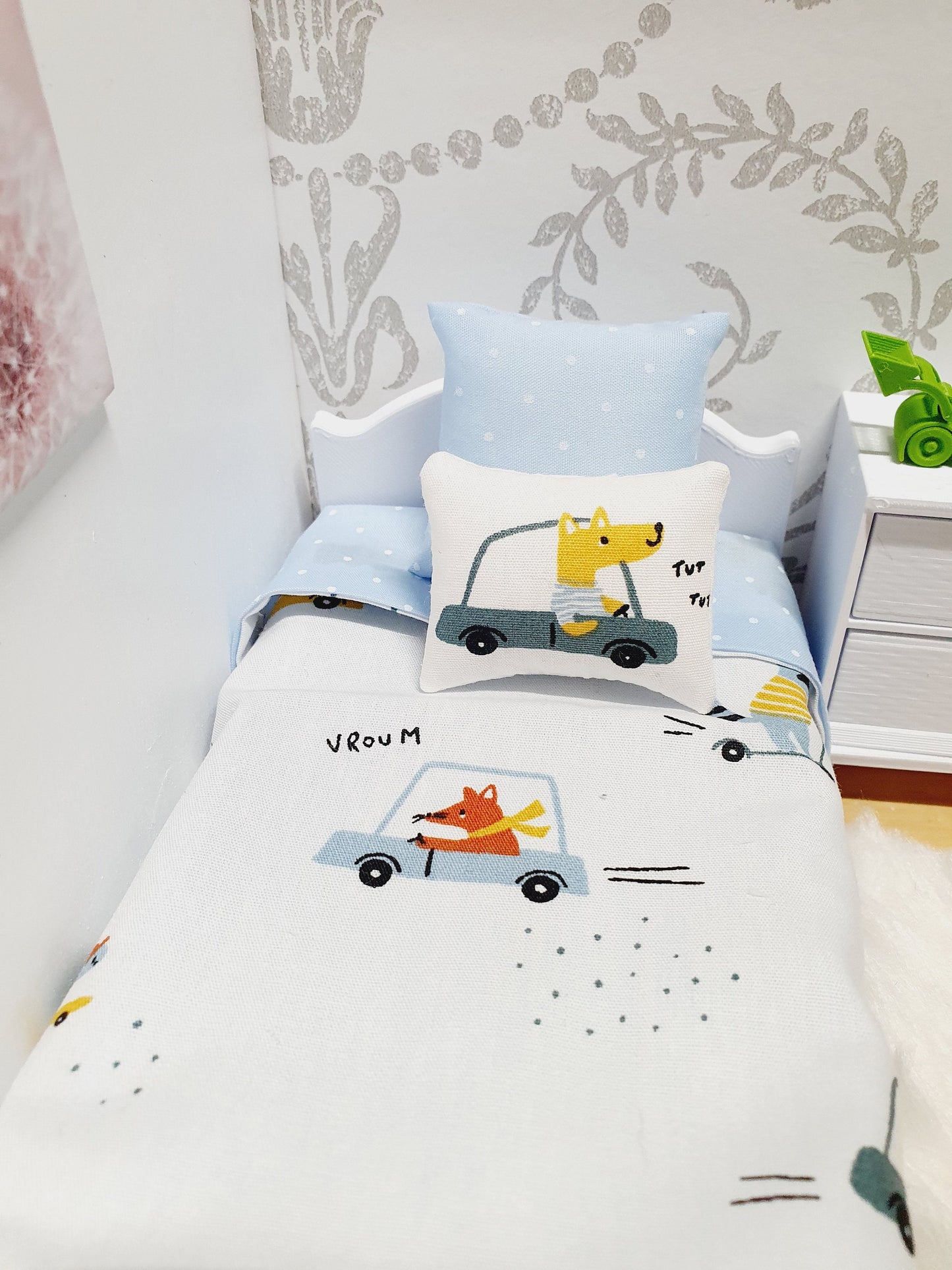 Dolls House Car Design Single Bedding Set, Boys Room 12th Scale Bedding