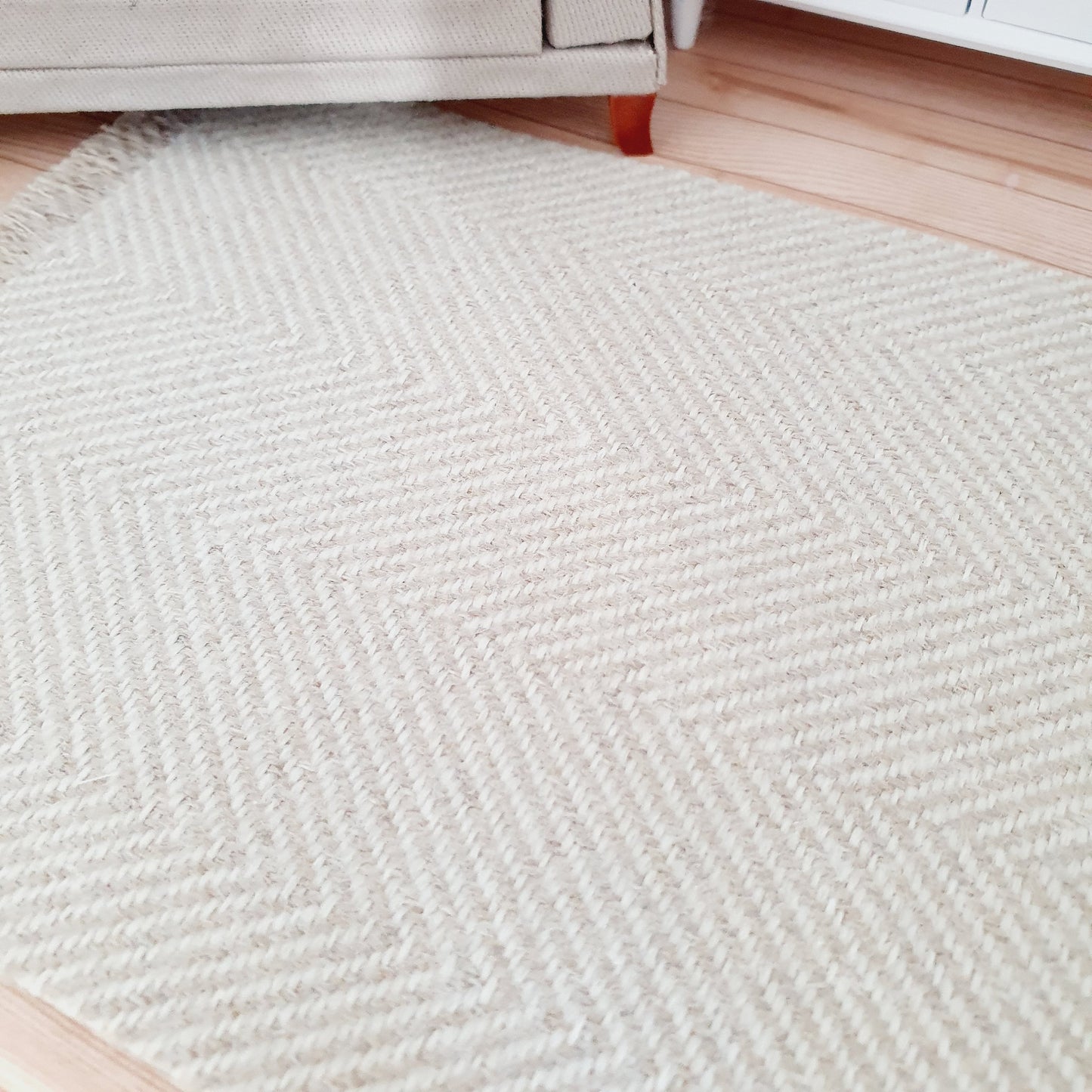 Dolls House Modern Light Beige Herringbone Rug | 1:12th Scale | Miniature Rug