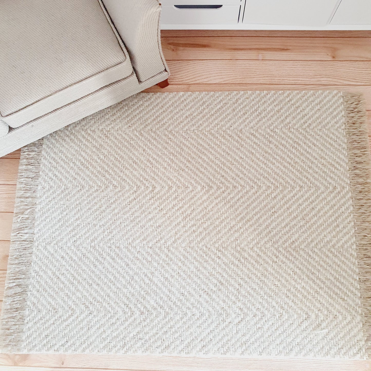 Dolls House Modern Light Beige Herringbone Rug | 1:12th Scale | Miniature Rug