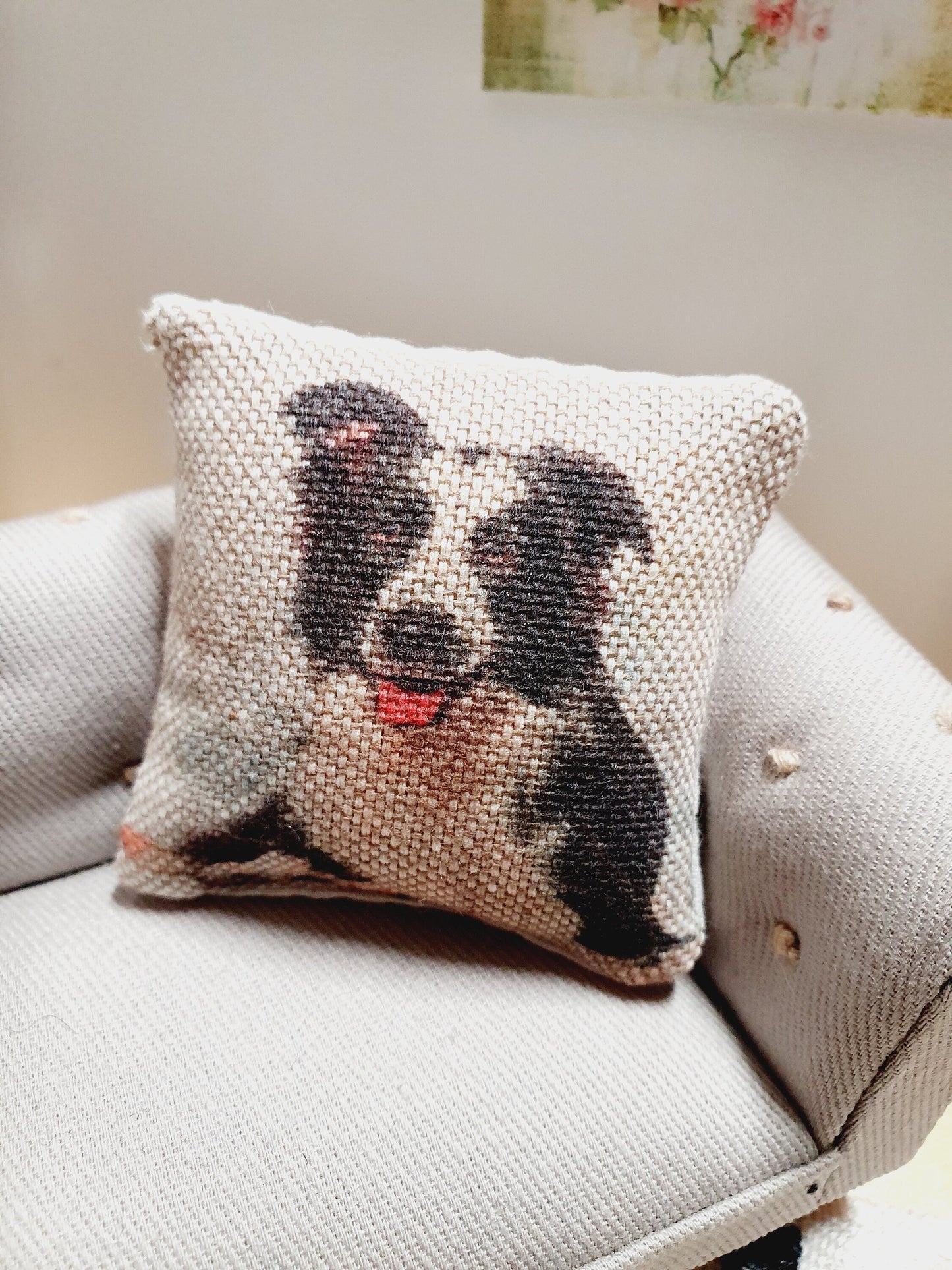 Dolls house Border Collie Cushion, 12th scale cushions, miniature cushion