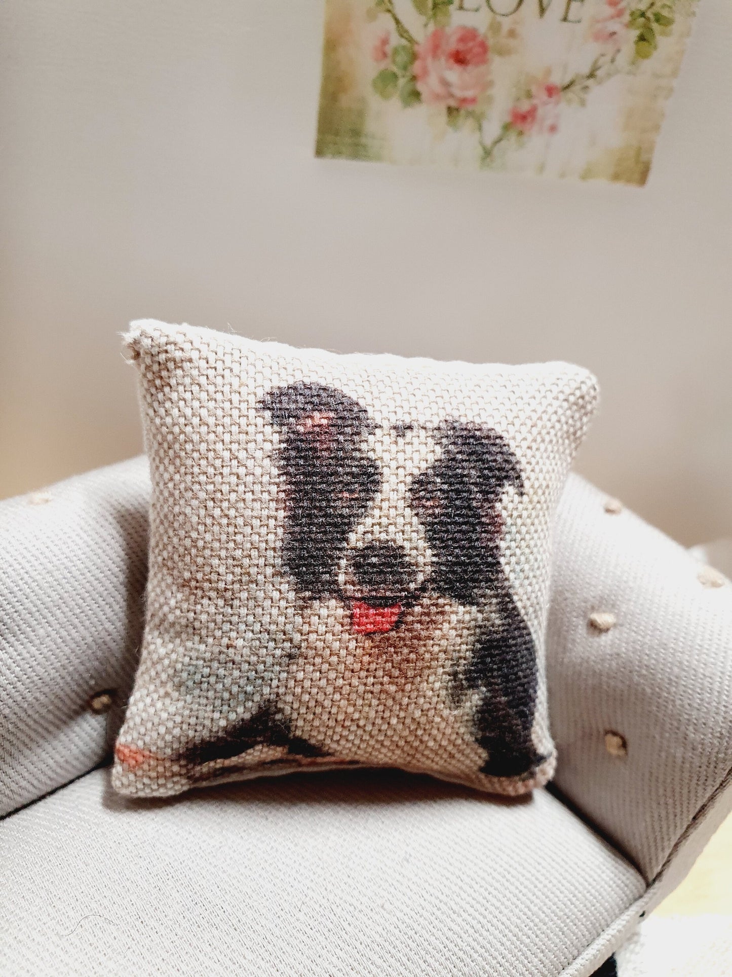 Dolls house Border Collie Cushion, 12th scale cushions, miniature cushion
