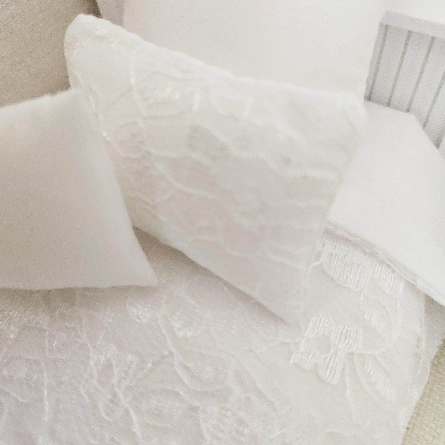 Dolls House White Lace Single bedding 4 Piece Set, 12th scale bedding, miniature bed set