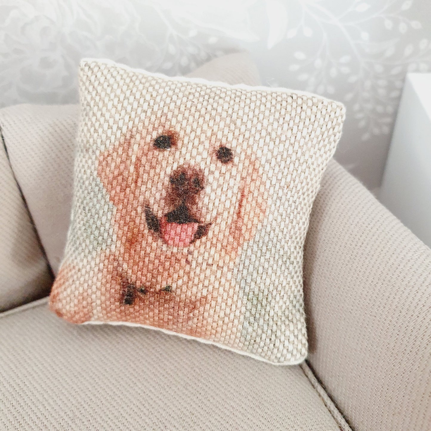 Dolls house 1x Labrador Dog cushion, Cute Labrador cushion, 12th scale cushions, miniature cushion