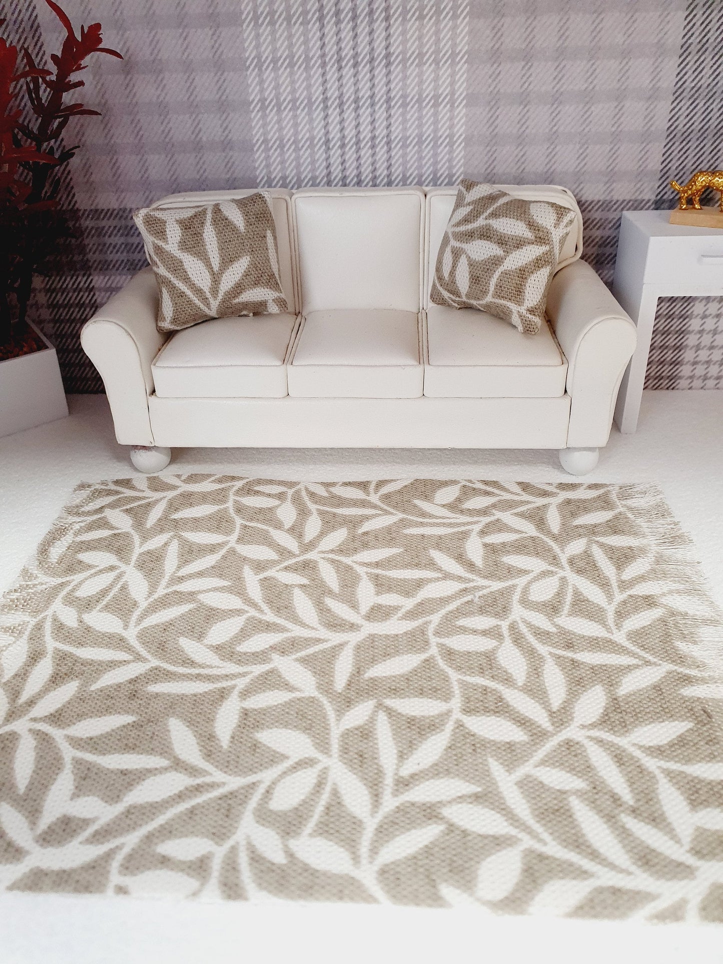 Dolls House Dark Beige & Cream Rug 1:12th Scale, Miniature Rug