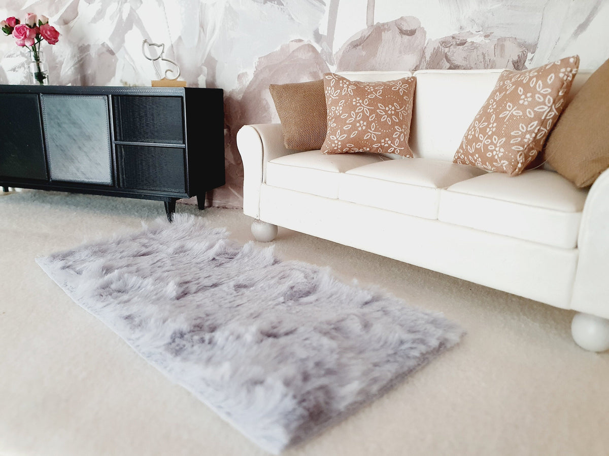 Dolls House Soft Grey or Soft Beige Fur Rug | 1:12th Scale | Miniature Rug