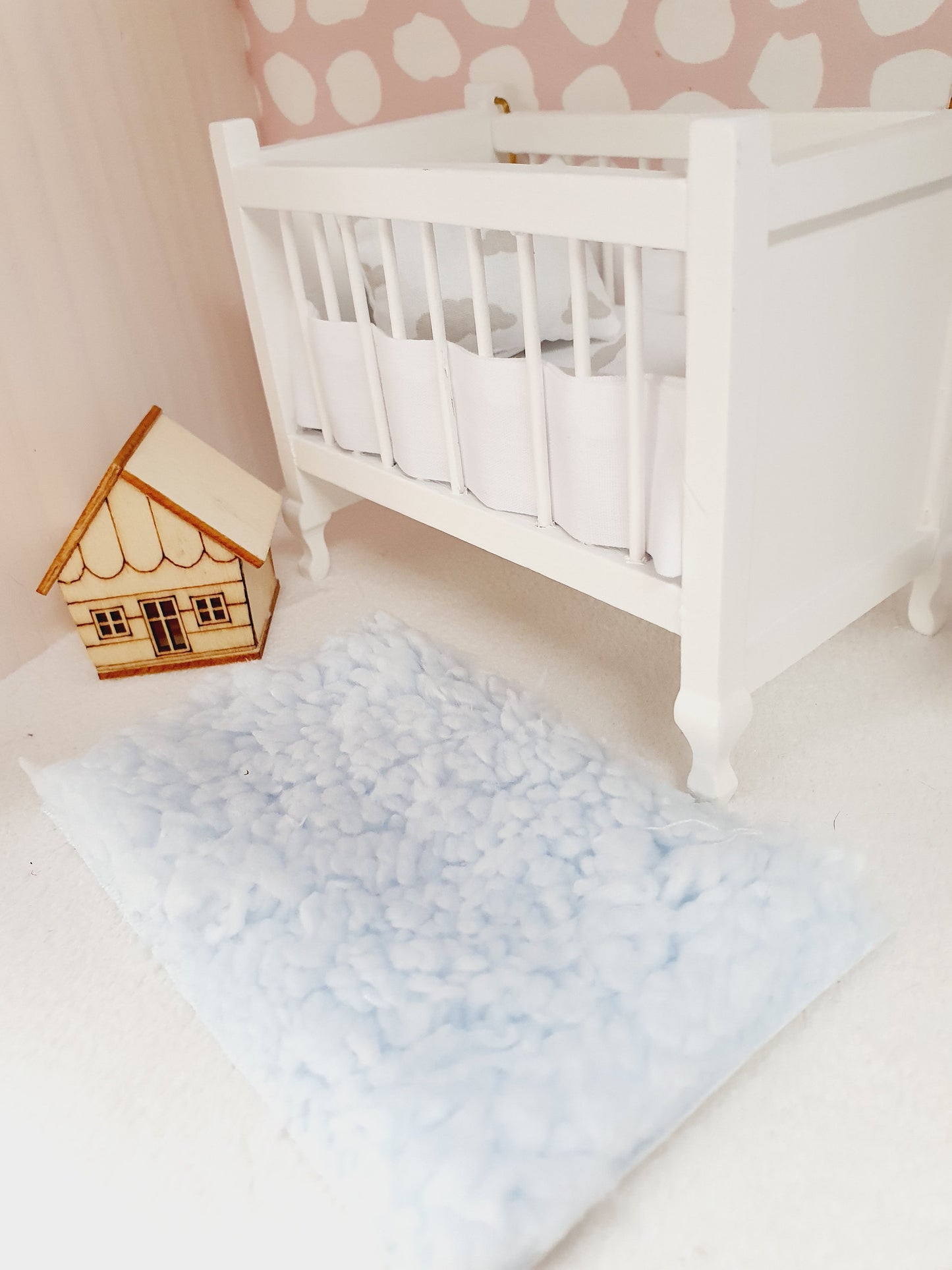 Dolls House Soft Baby Blue Fur Rug | 1:12th Scale | Miniature Rug