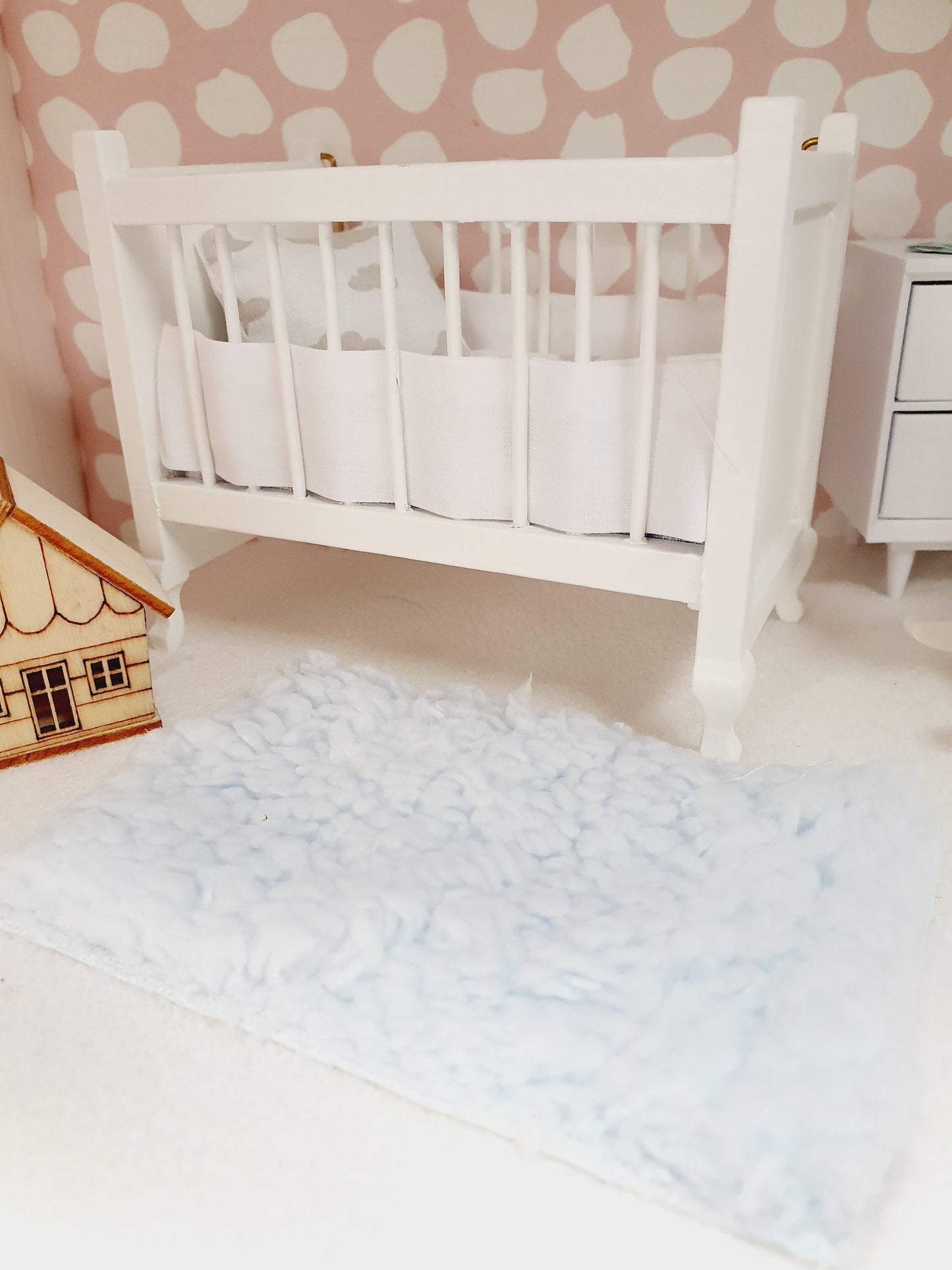 Dolls House Soft Baby Blue Fur Rug | 1:12th Scale | Miniature Rug