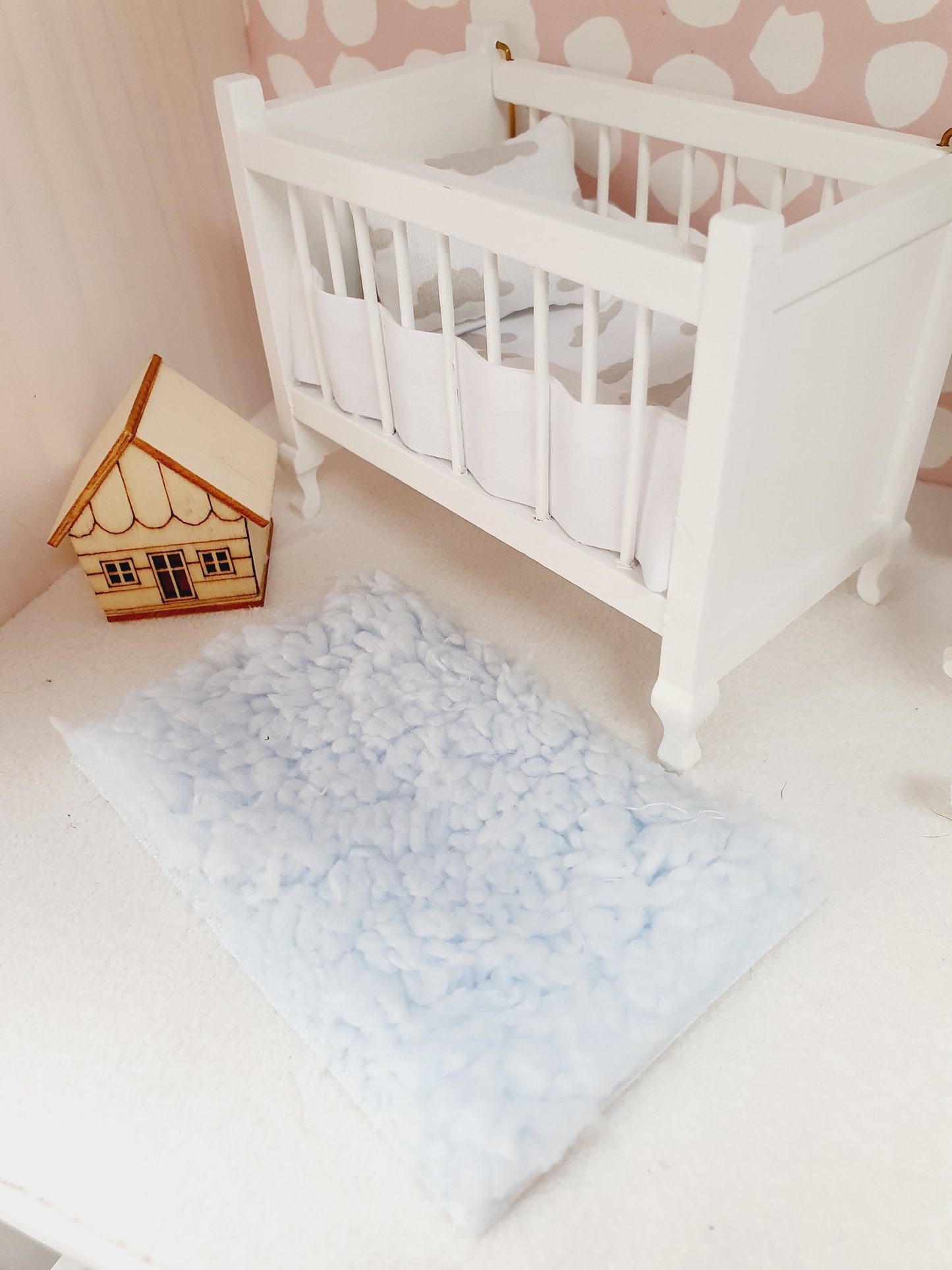 Dolls House Soft Baby Blue Fur Rug | 1:12th Scale | Miniature Rug