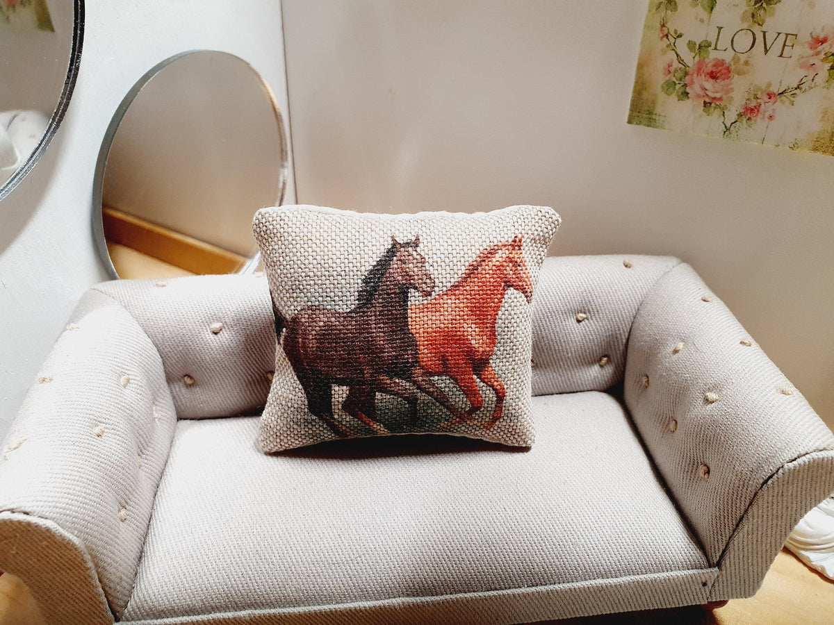 Dolls house 1x Horse Over Size cushion, Lovely Horses galloping, 12th scale cushions, miniature cushion
