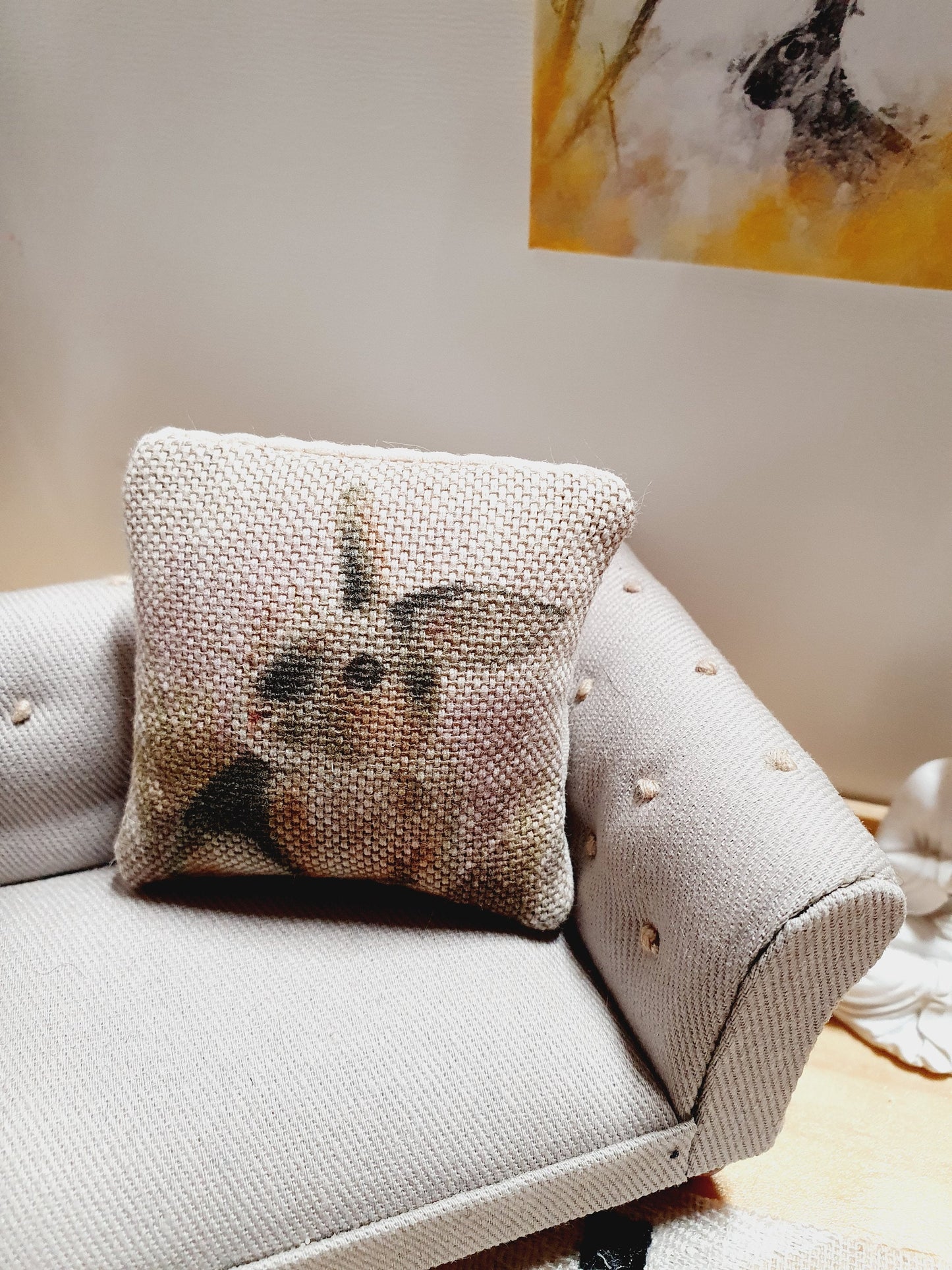 Dolls house 1x Rabbit cushion, Cute Little Rabbit, 12th scale cushions, miniature cushion