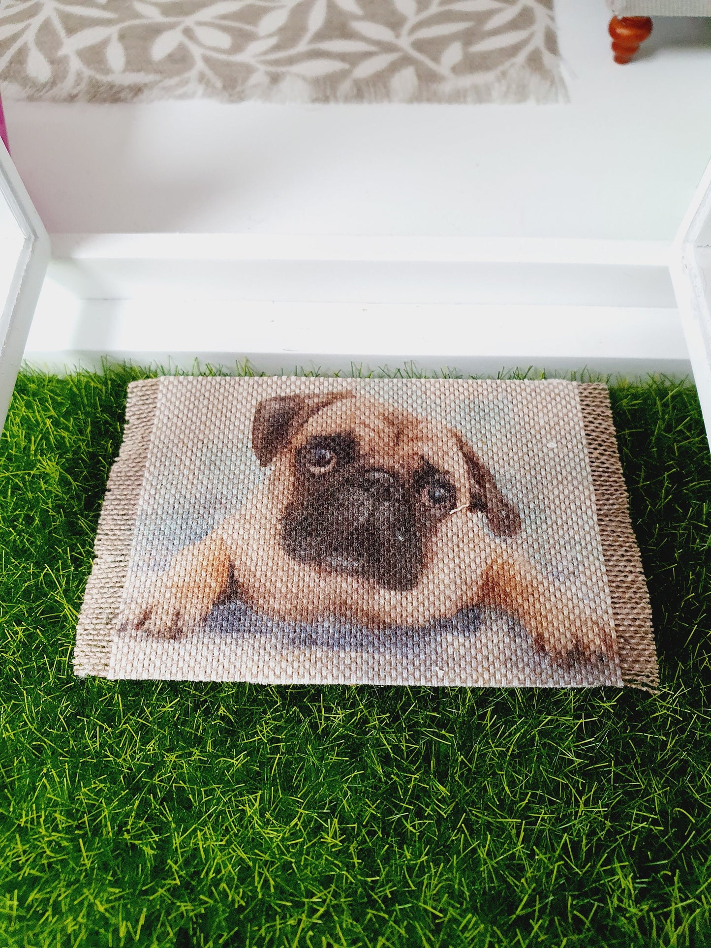 Dolls House Pug Dog Design Fabric Door Mat | 1:12th Scale | Miniature Mat