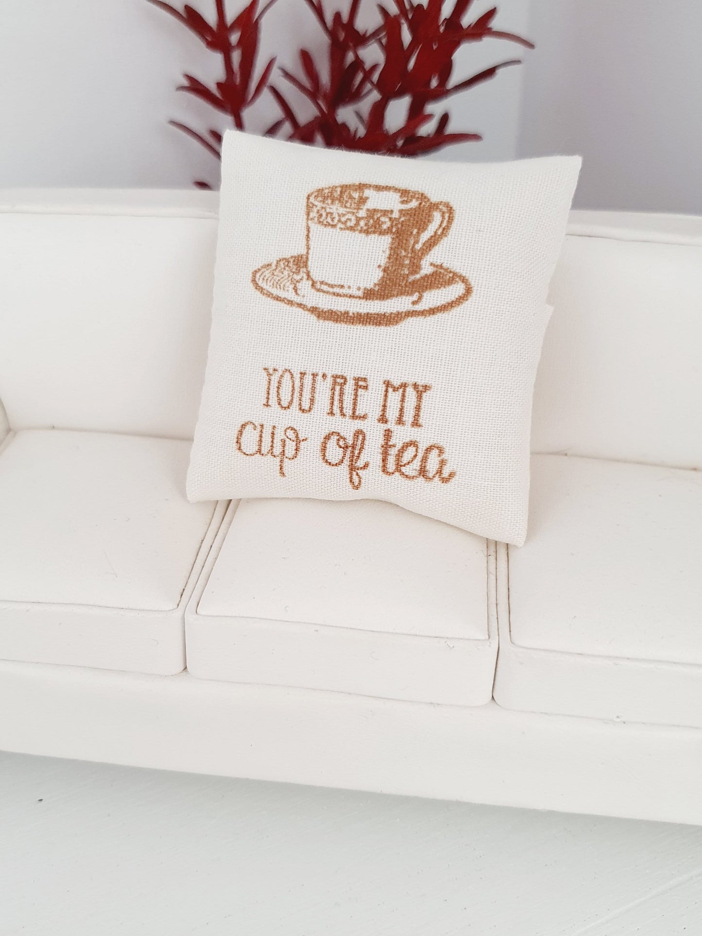Dolls house 1x Cute Cream & Gold Quote Cushions, 12th scale cushions, miniature cushions