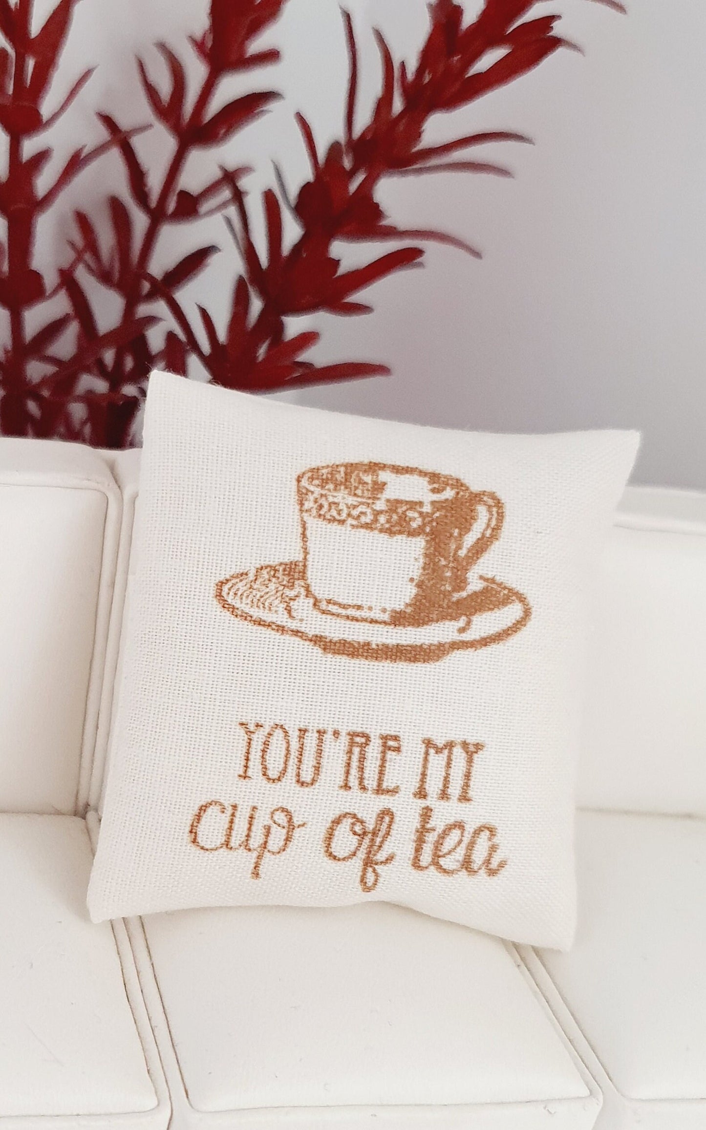 Dolls house 1x Cute Cream & Gold Quote Cushions, 12th scale cushions, miniature cushions