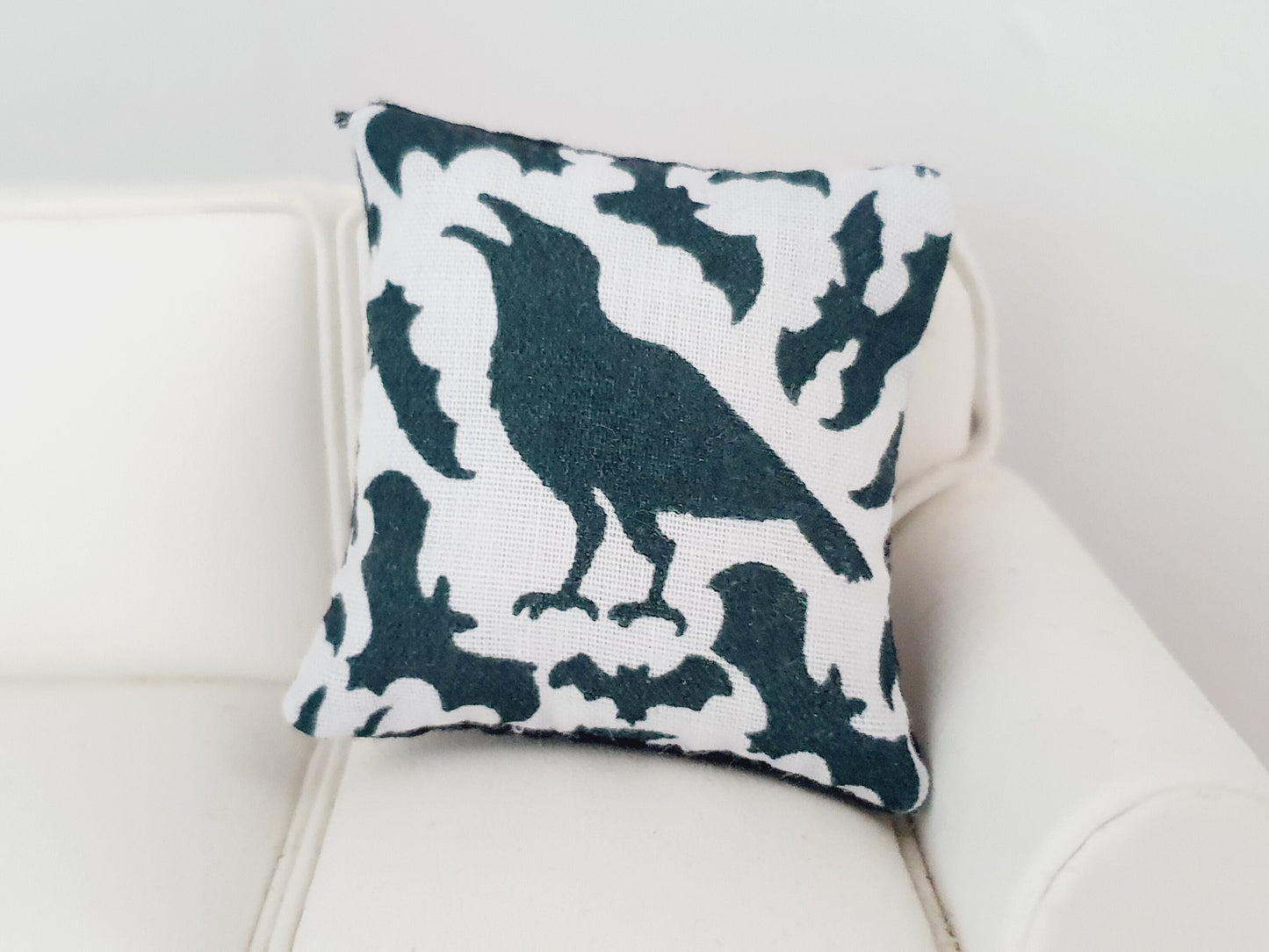 Dolls house 2x Halloween Crow Cushions, 12th scale cushions, miniature cushion, Halloween, Crows