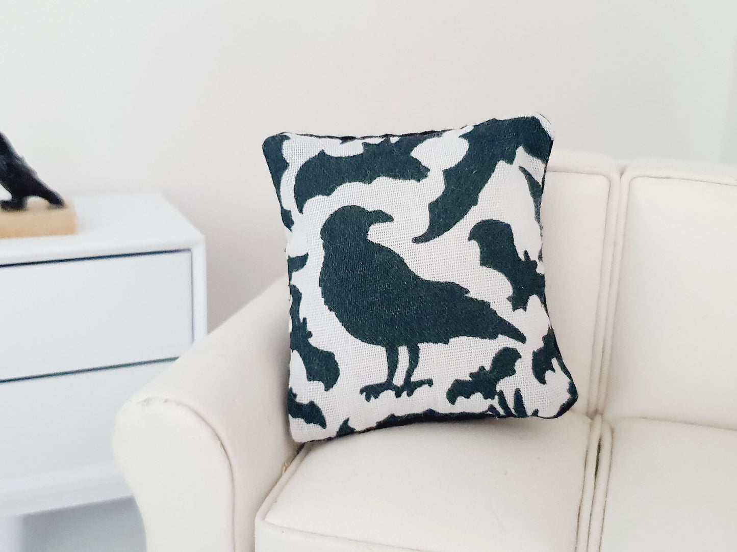 Dolls house 2x Halloween Crow Cushions, 12th scale cushions, miniature cushion, Halloween, Crows