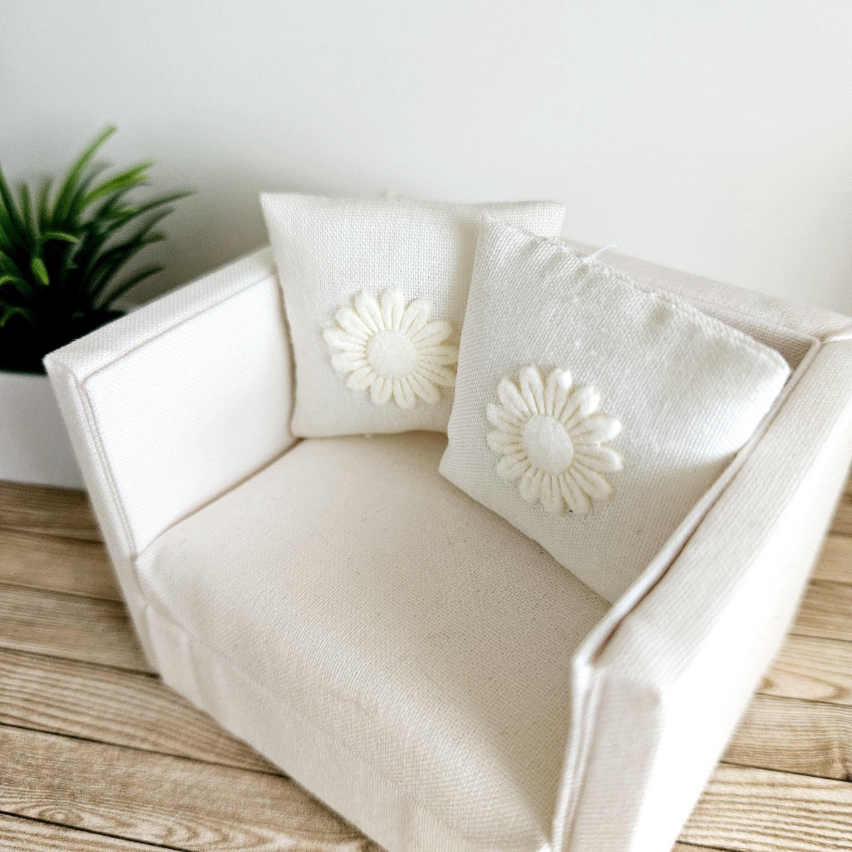 Dolls house Pair Flower Cushions | Cream or Grey Design Available | 12th scale cushions, miniature cushions
