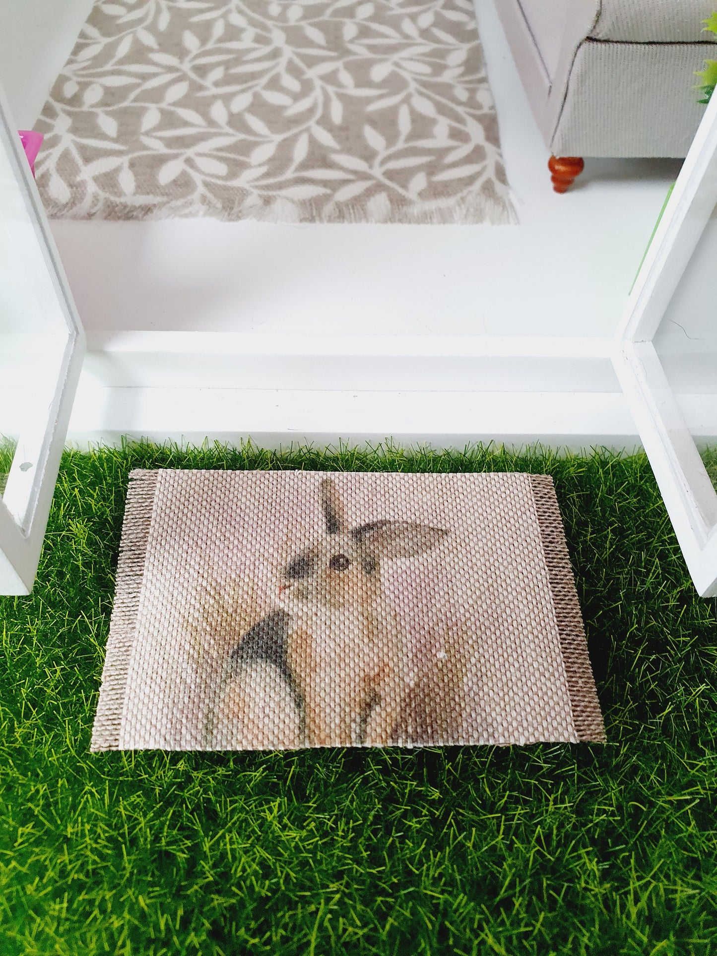 Dolls House Rabbit Design Fabric Door Mat | 1:12th Scale | Miniature mat