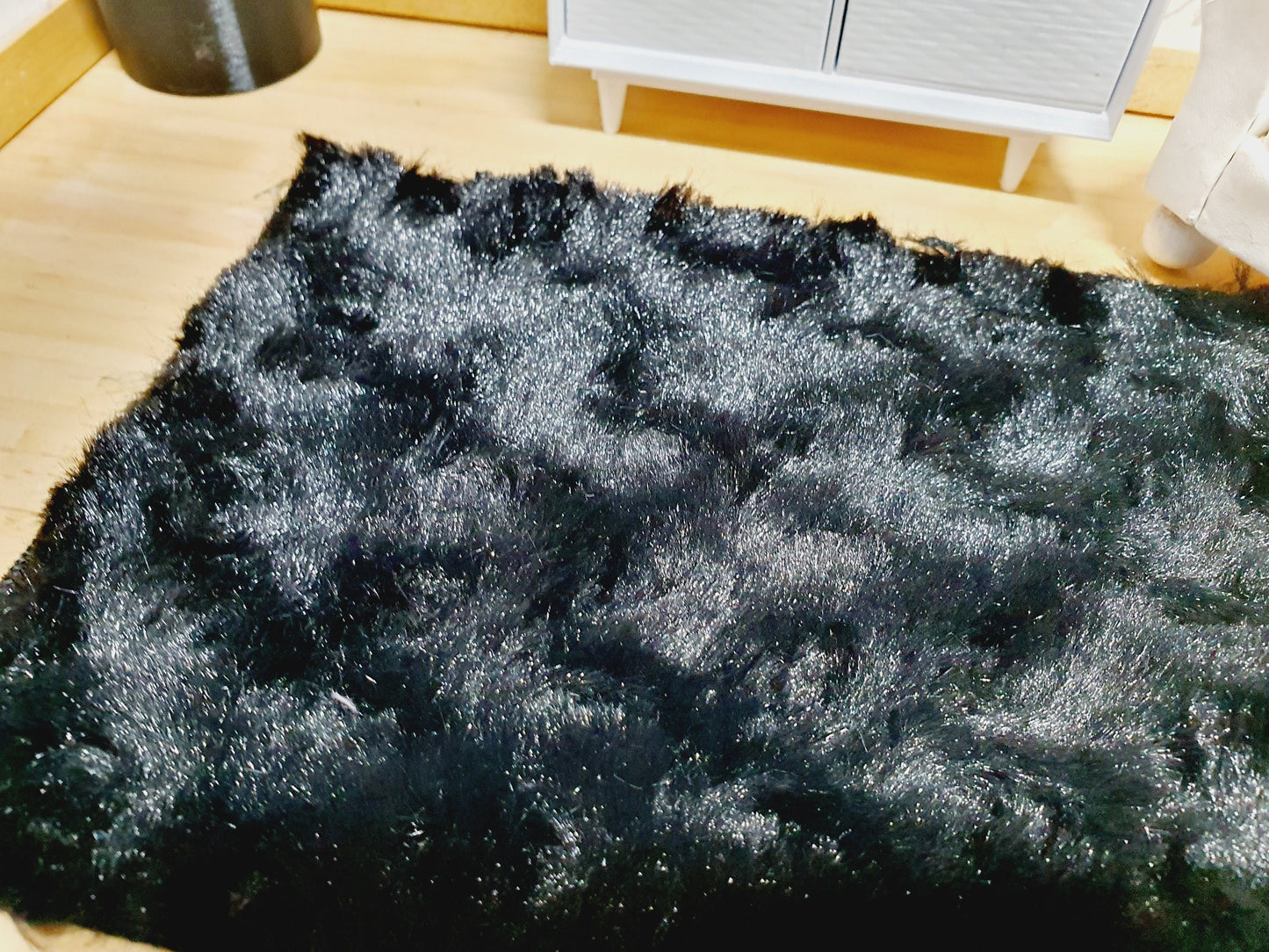Dolls House Black Soft Fur Rug | 1:12th Scale | Miniature Rug