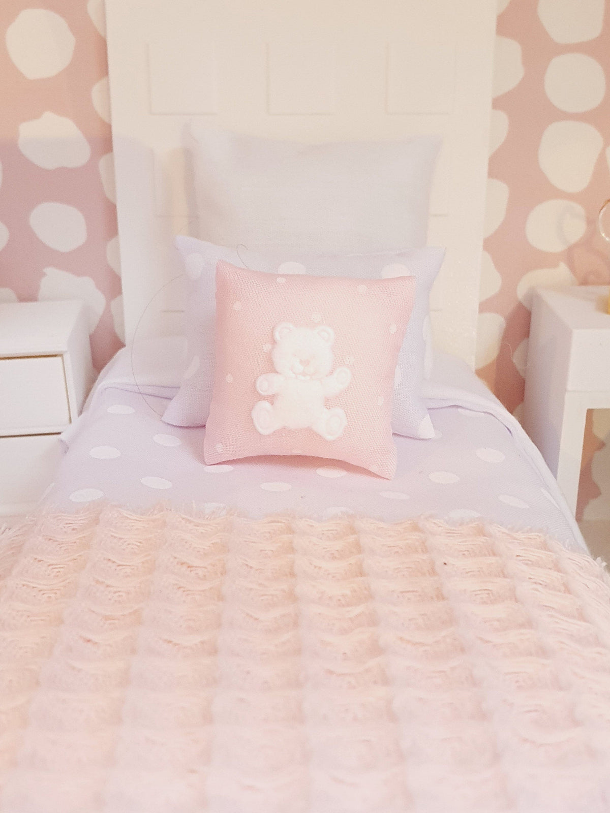Dolls house Polka Dot Bear Cushion | Colour Choices | 12th scale cushions, miniature cushion