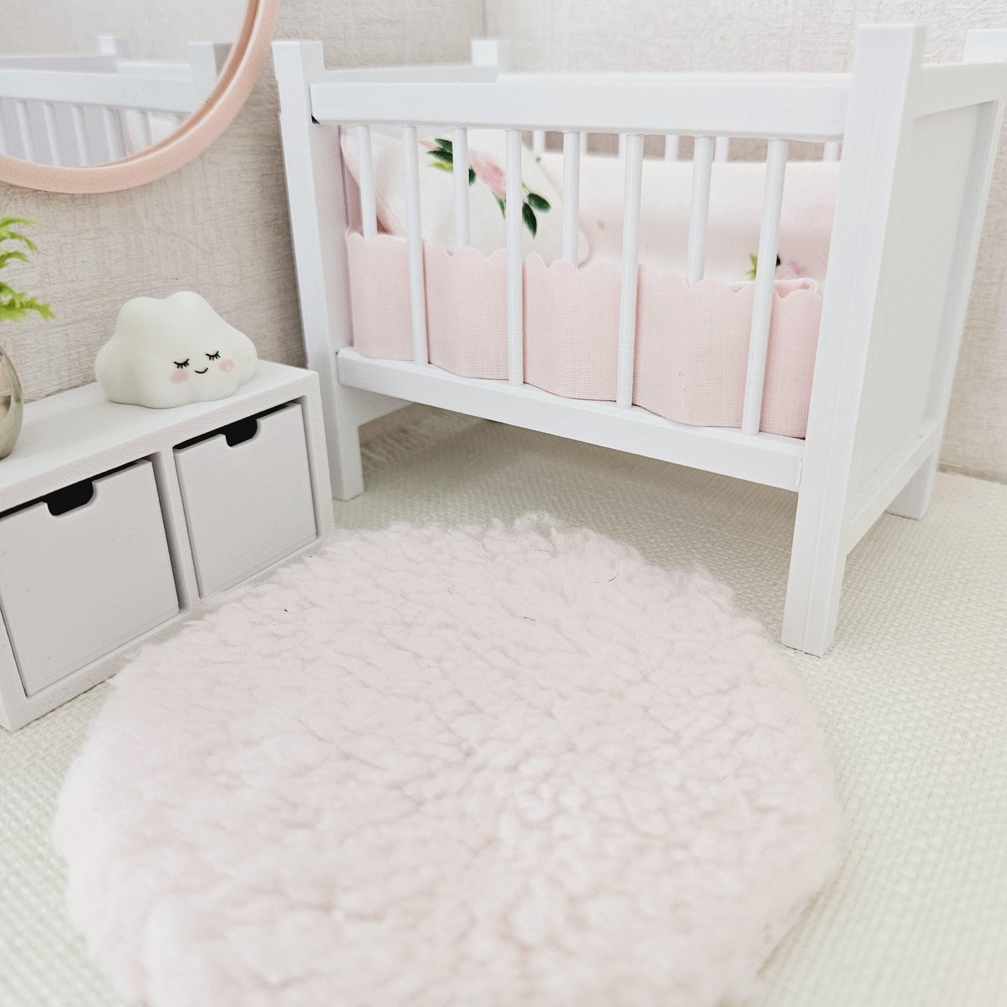 Dolls House Soft Round Fur Rug | 1:12th Scale | Miniature Rug