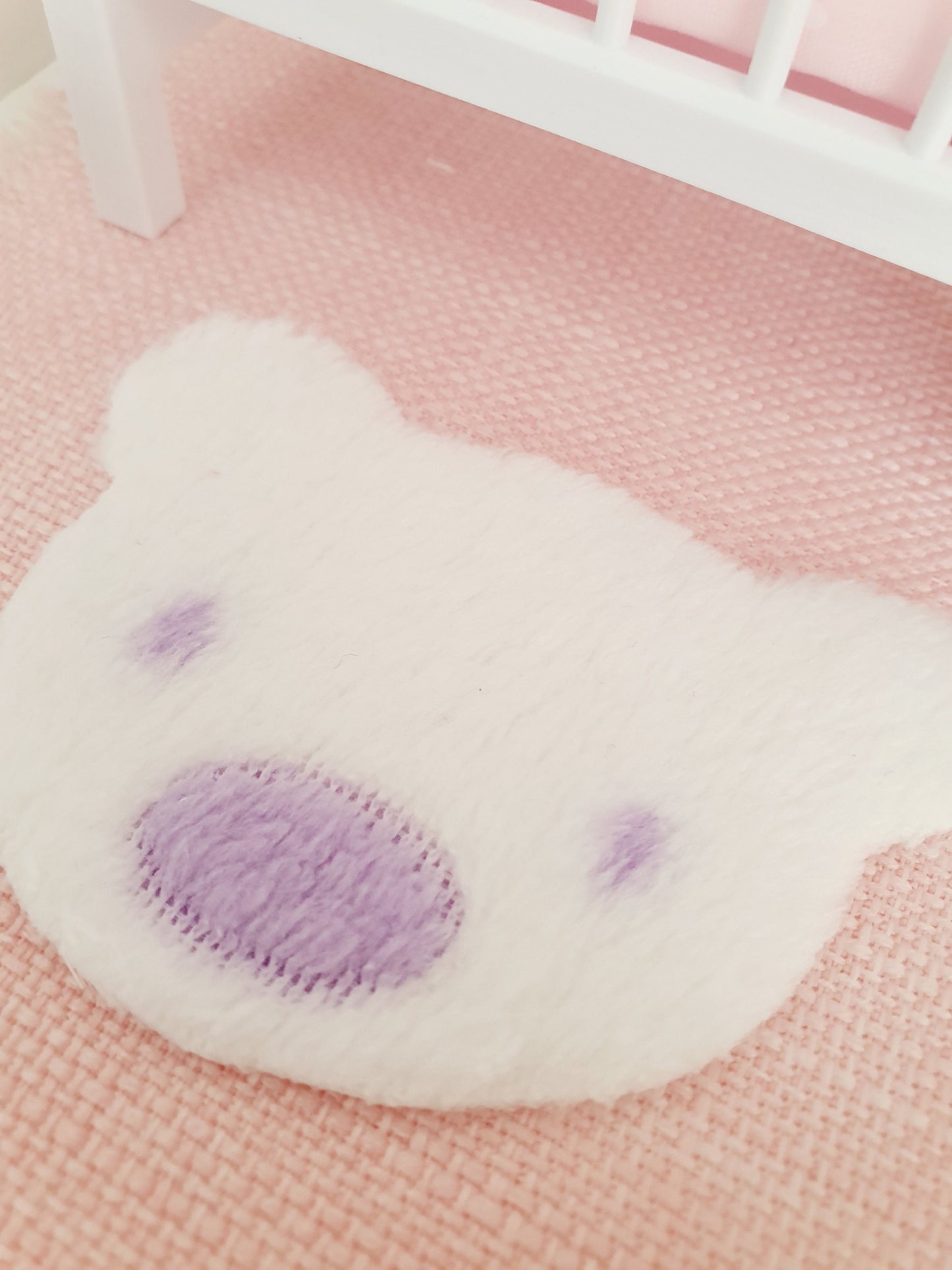 Dolls House Fur Teddy Bear Rug | White with a Lilac Nose | 1:12th Scale | Miniature rug