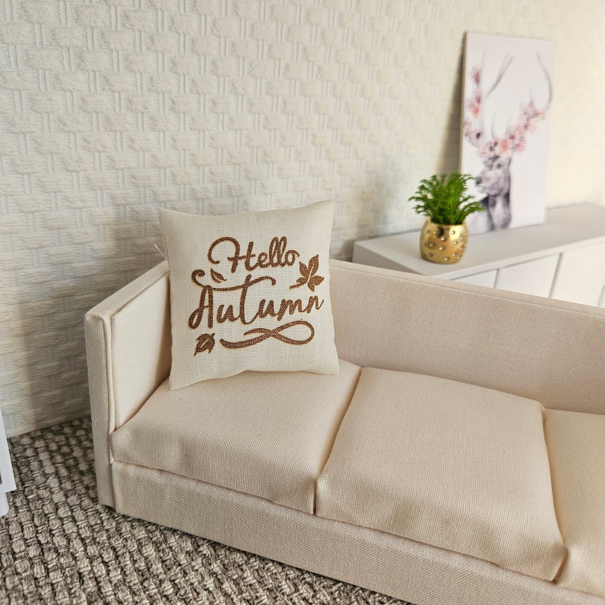 Dolls house Hello Autumn | Gold and Cream Cushion, 12th scale cushions, miniature cushions