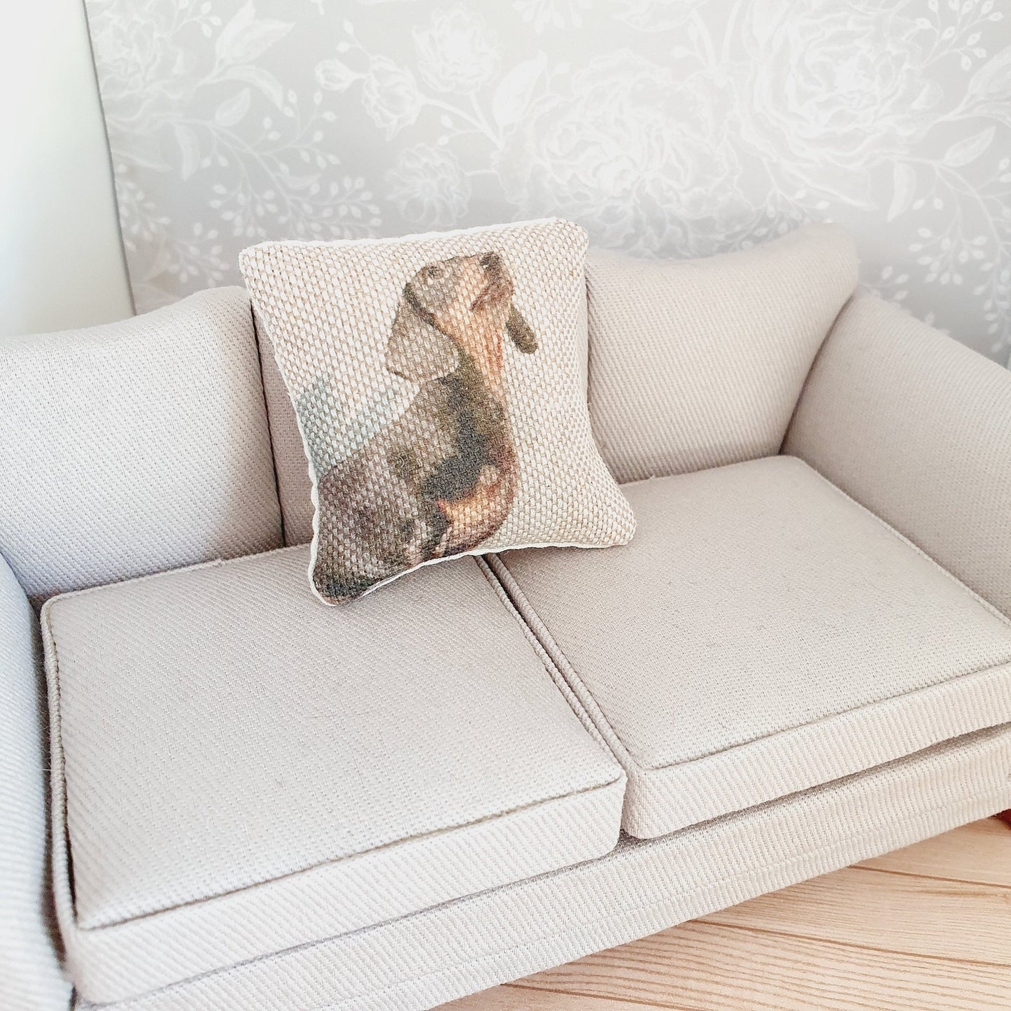 Dolls house 1x Sausage Dog cushion, Cute Dachshund cushion, 12th scale cushions, miniature cushion