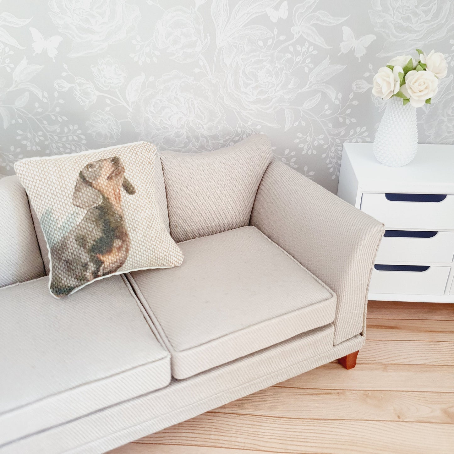 Dolls house 1x Sausage Dog cushion, Cute Dachshund cushion, 12th scale cushions, miniature cushion
