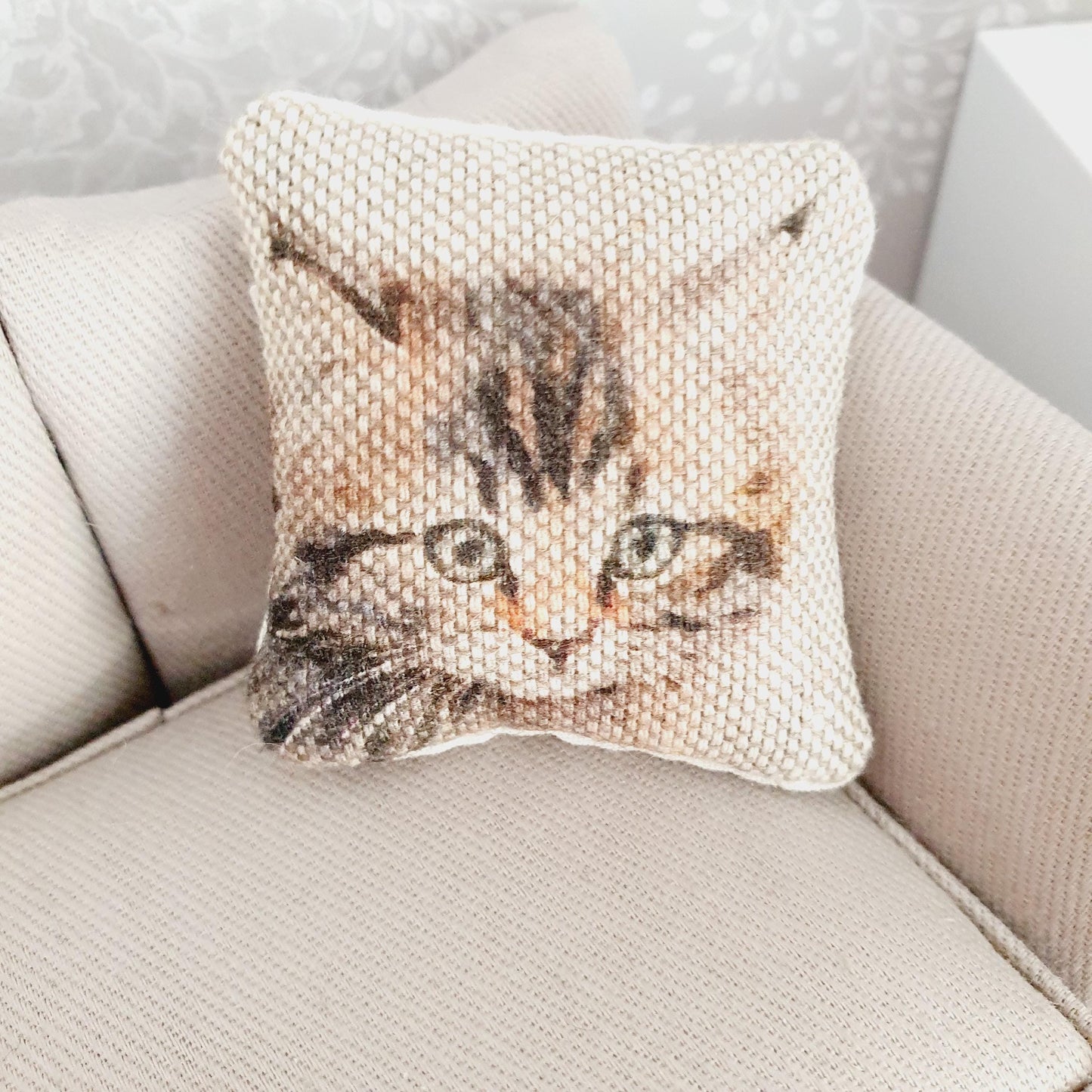 Dolls house 1x Cat cushion, Cute cat cushion, 12th scale cushions, miniature cushion