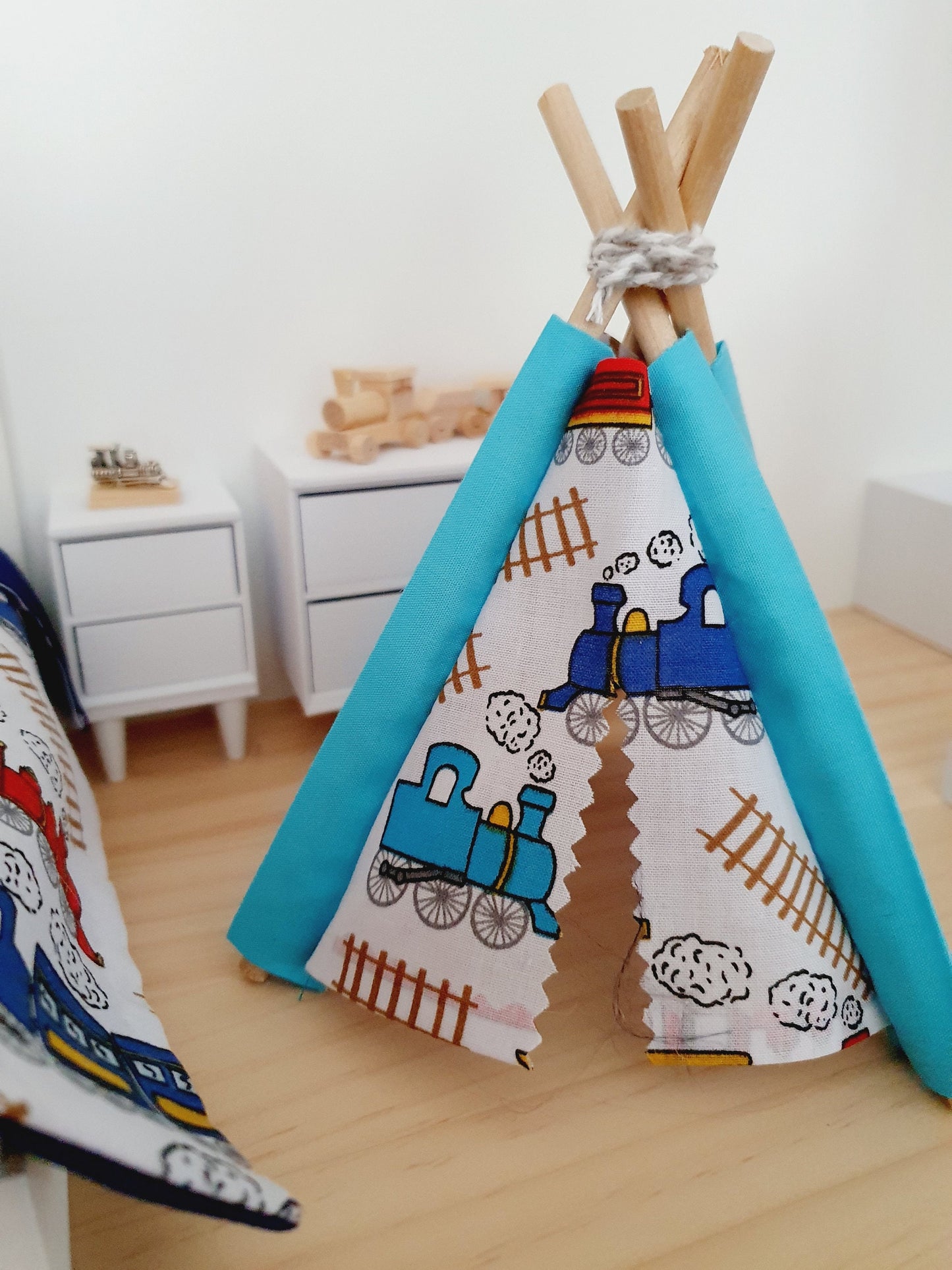 Dolls house Train Teepee, Train design Tipi, 12th scale miniature teepee
