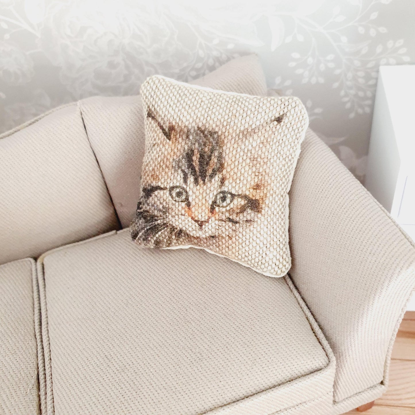 Dolls house 1x Cat cushion, Cute cat cushion, 12th scale cushions, miniature cushion