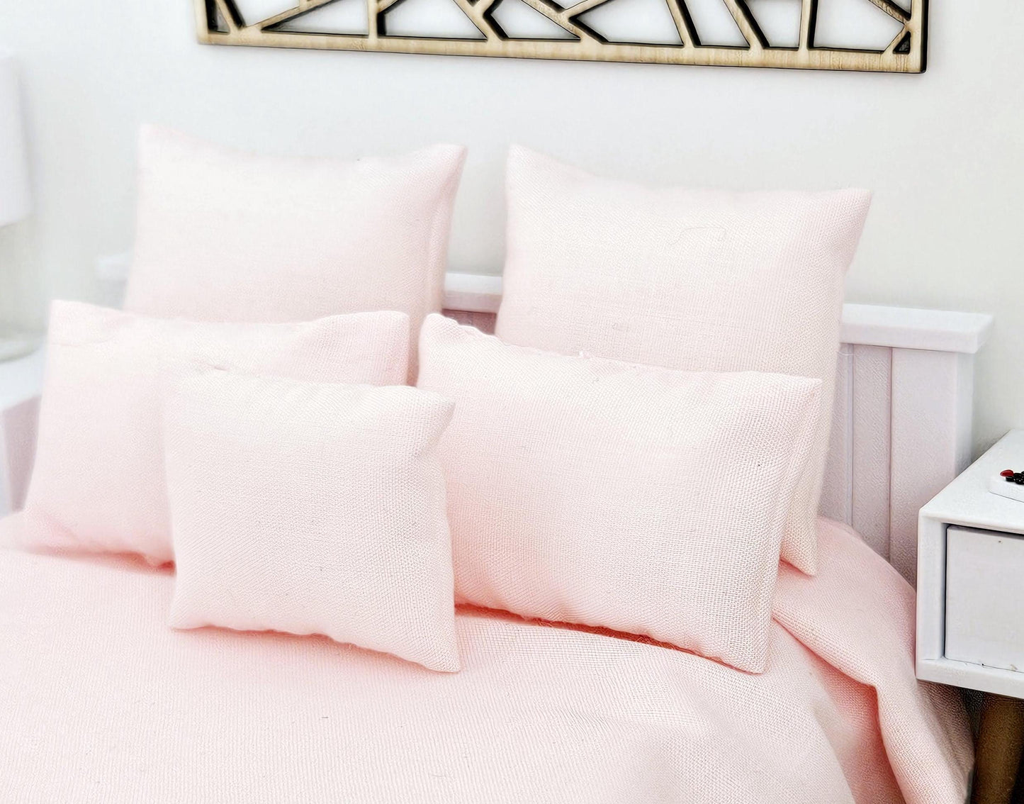 Dolls House Pale Pink Double bedding set, 6 piece set, 12th scale, miniature bedding