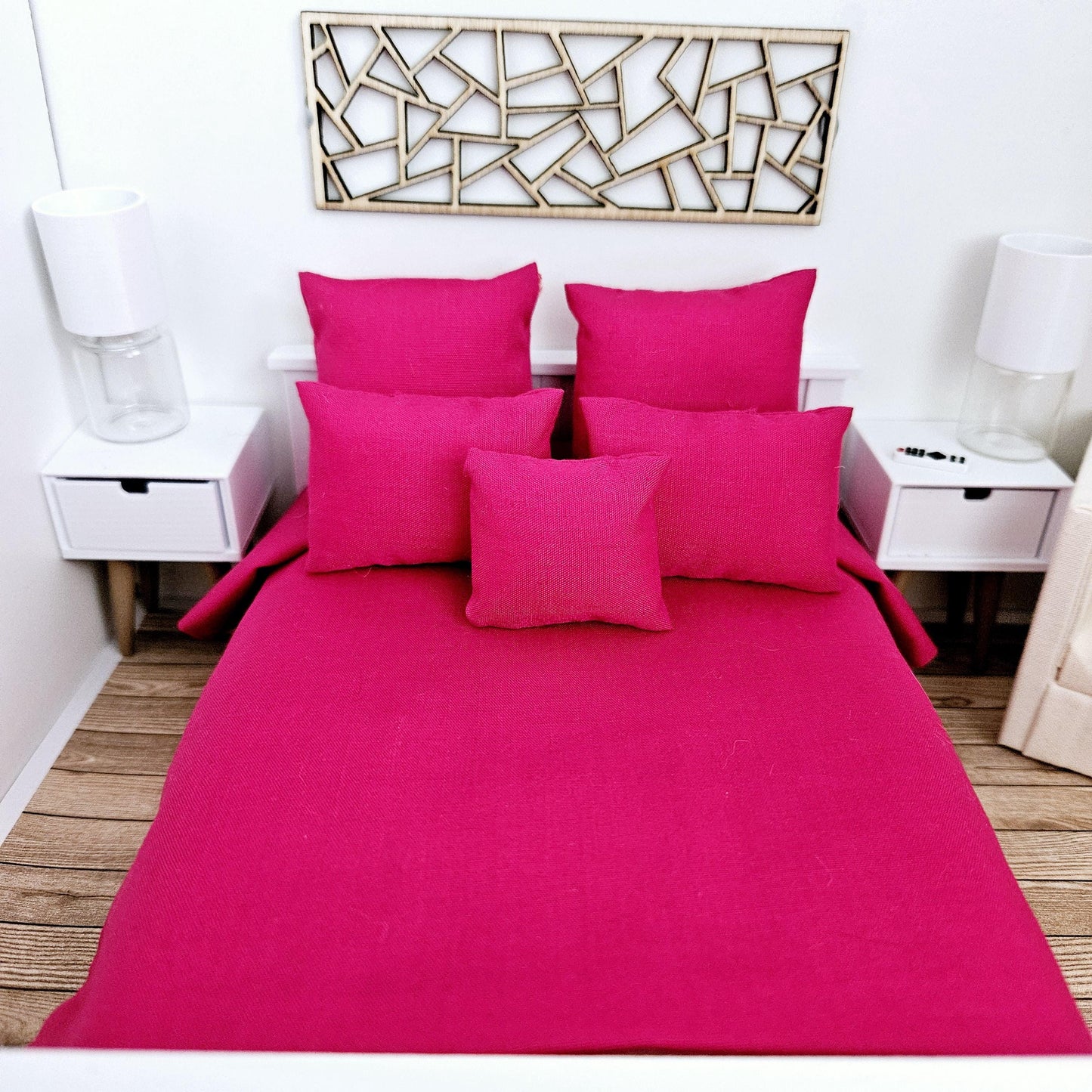 Dolls House Double bedding set, 6 piece set, Choice of Colours, 12th scale, miniature bedding