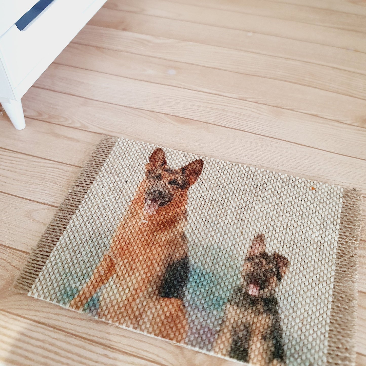 Dolls House German Shepherd Dog & Pup Fabric Door Mat | 1:12th Scale | Miniature Mat