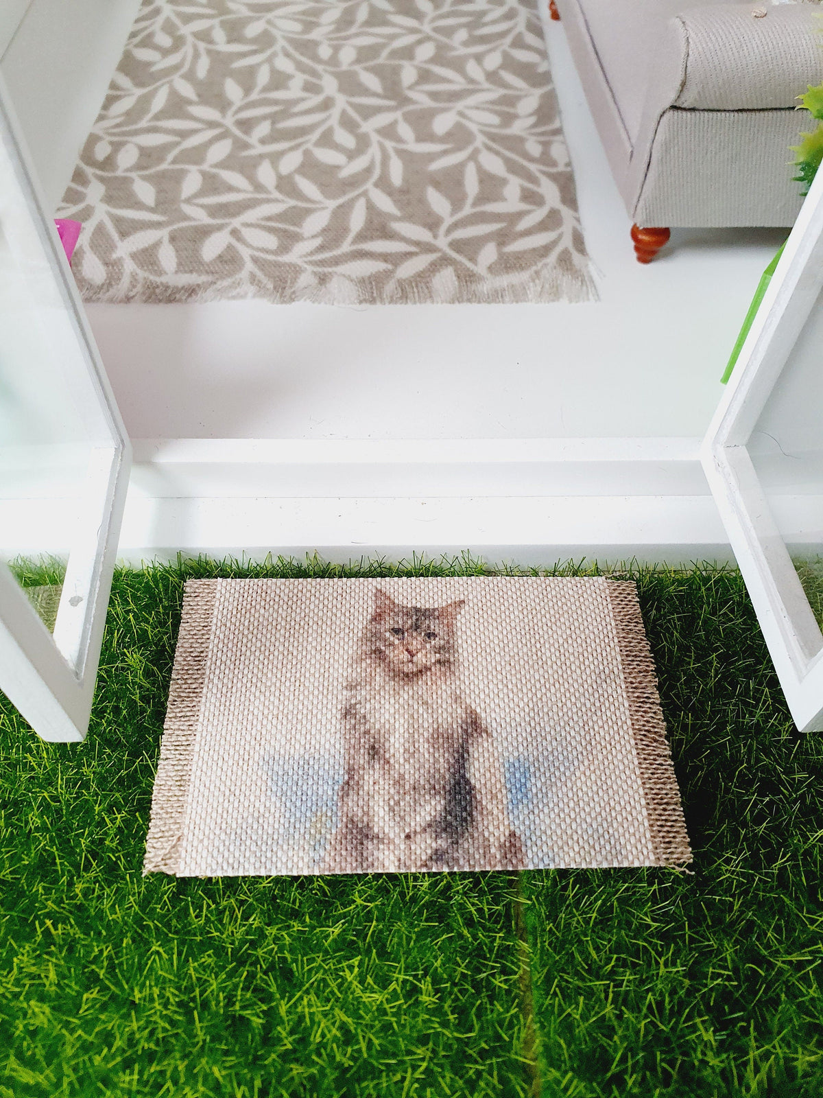 Dolls House Cat Design Fabric Door Mat | 1:12th Scale | Miniature Mat