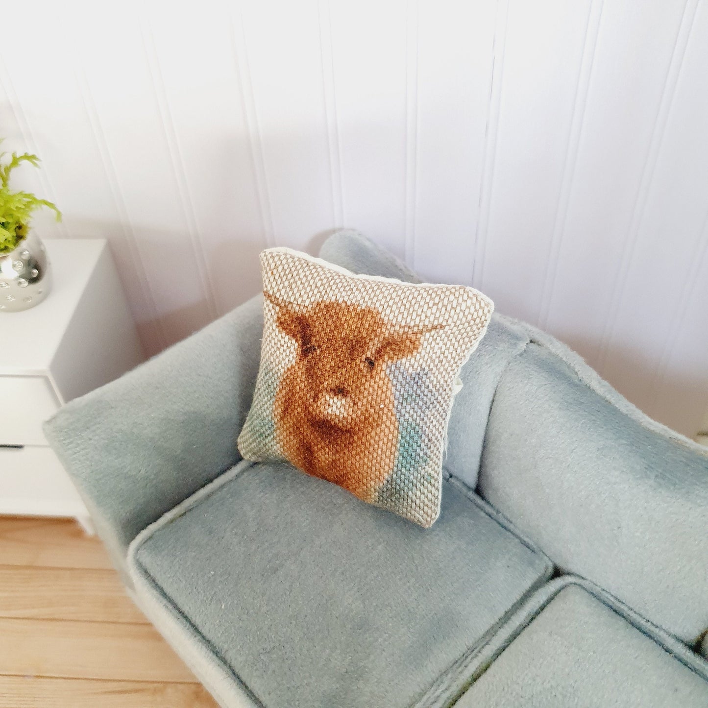 Dolls house 1x Highland Cow cushion, Cute cow cushion, 12th scale cushions, miniature cushion