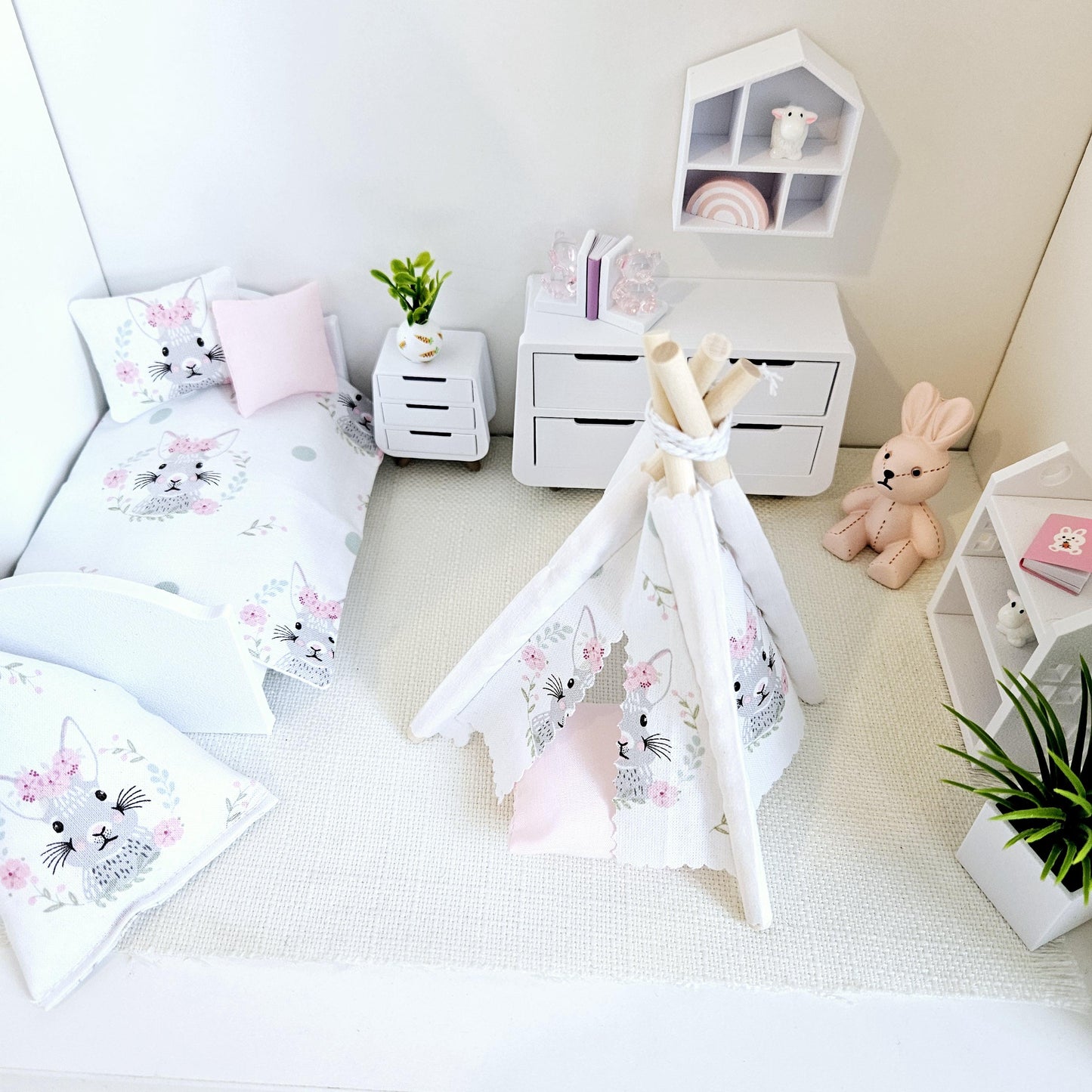 Dolls house Cute Easter Bunny TeePee | Tent & Floor cushion, 12th scale tent, miniature teepee, Tipi, Tent