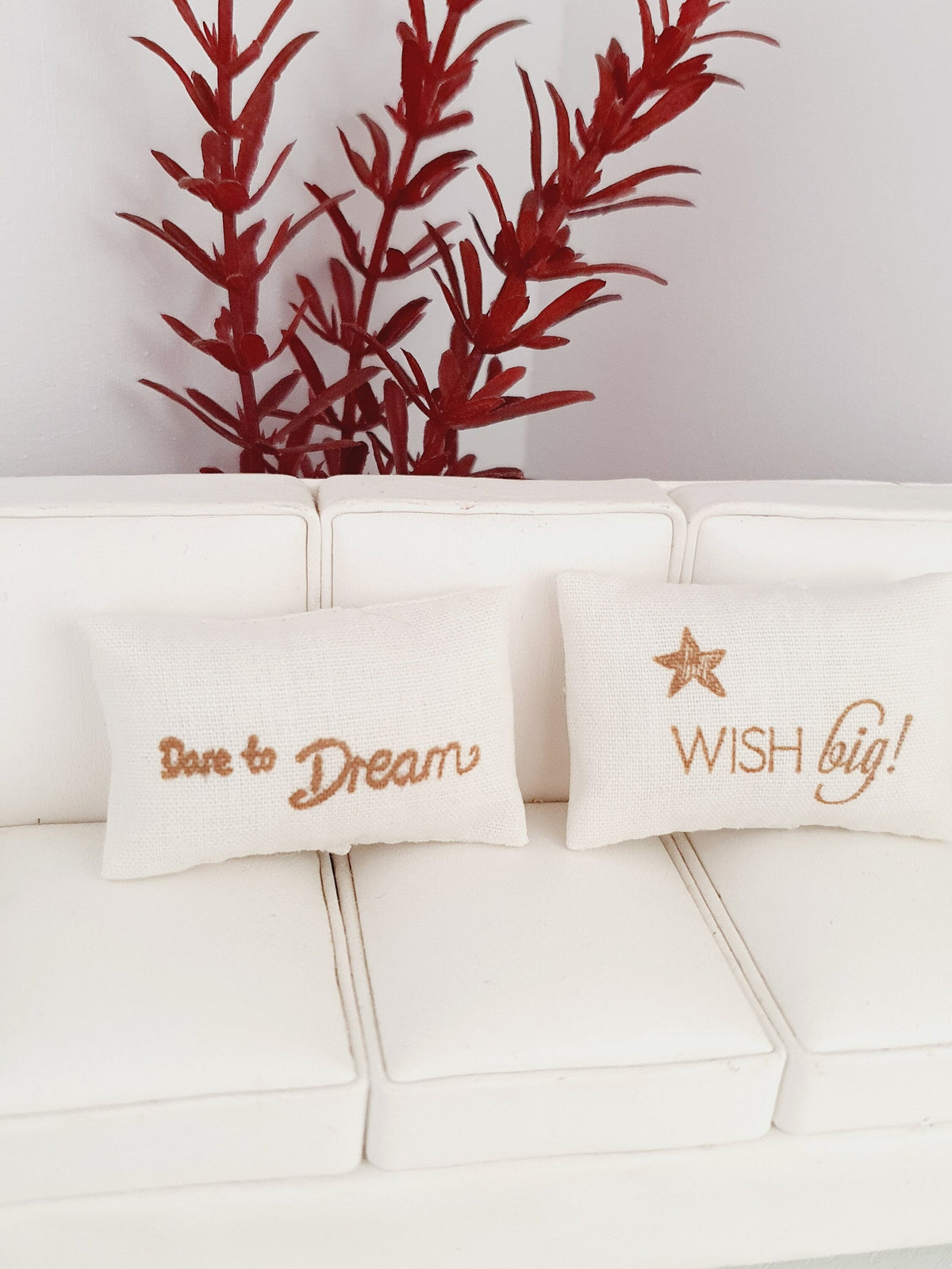 Dolls house Dare to Dream | Wish Big | Pair Quote Cushions | 12th scale cushions, miniature cushions