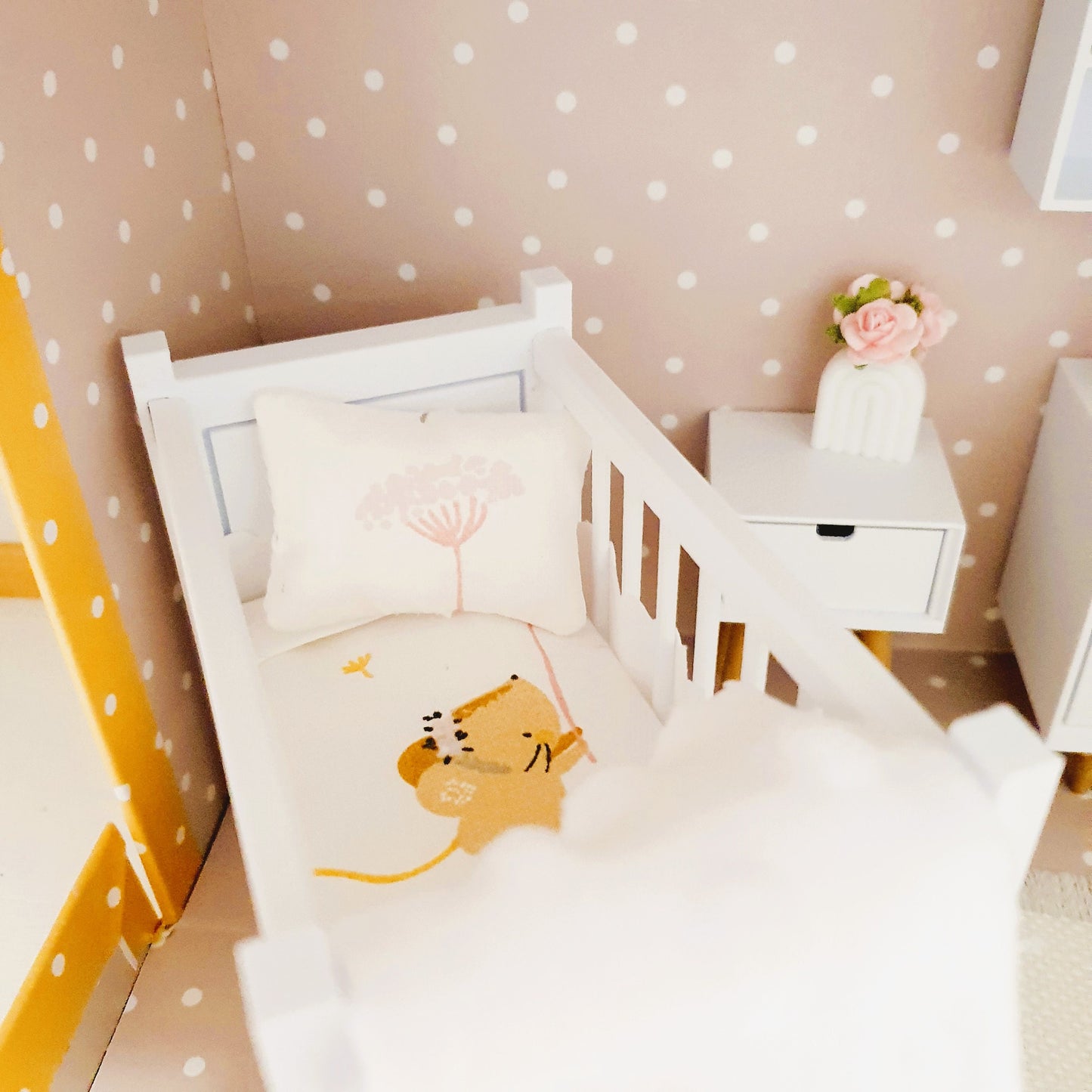 Dolls House Little Mouse Cot Bedding, 12th scale miniature bedding