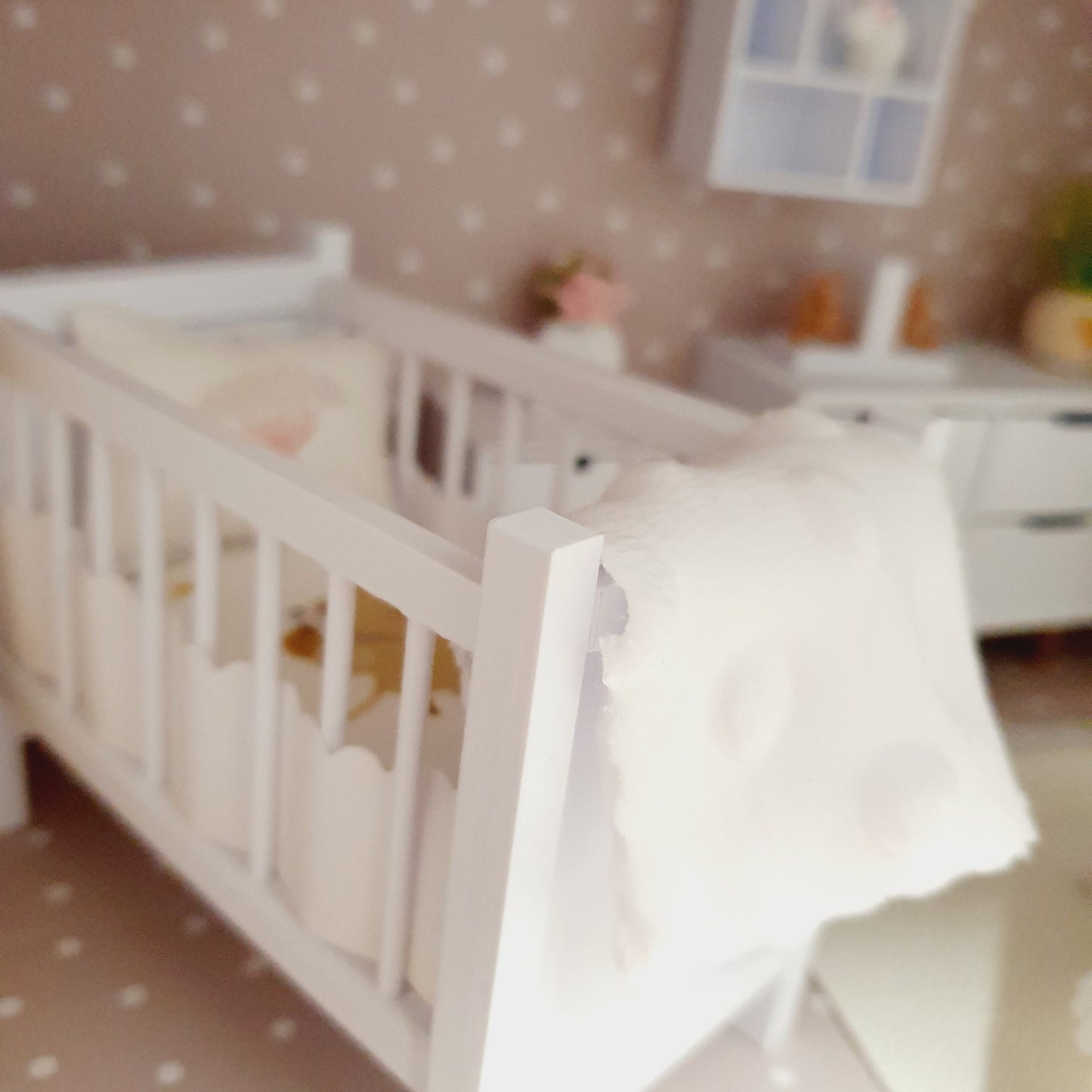 Dolls House Little Mouse Cot Bedding, 12th scale miniature bedding