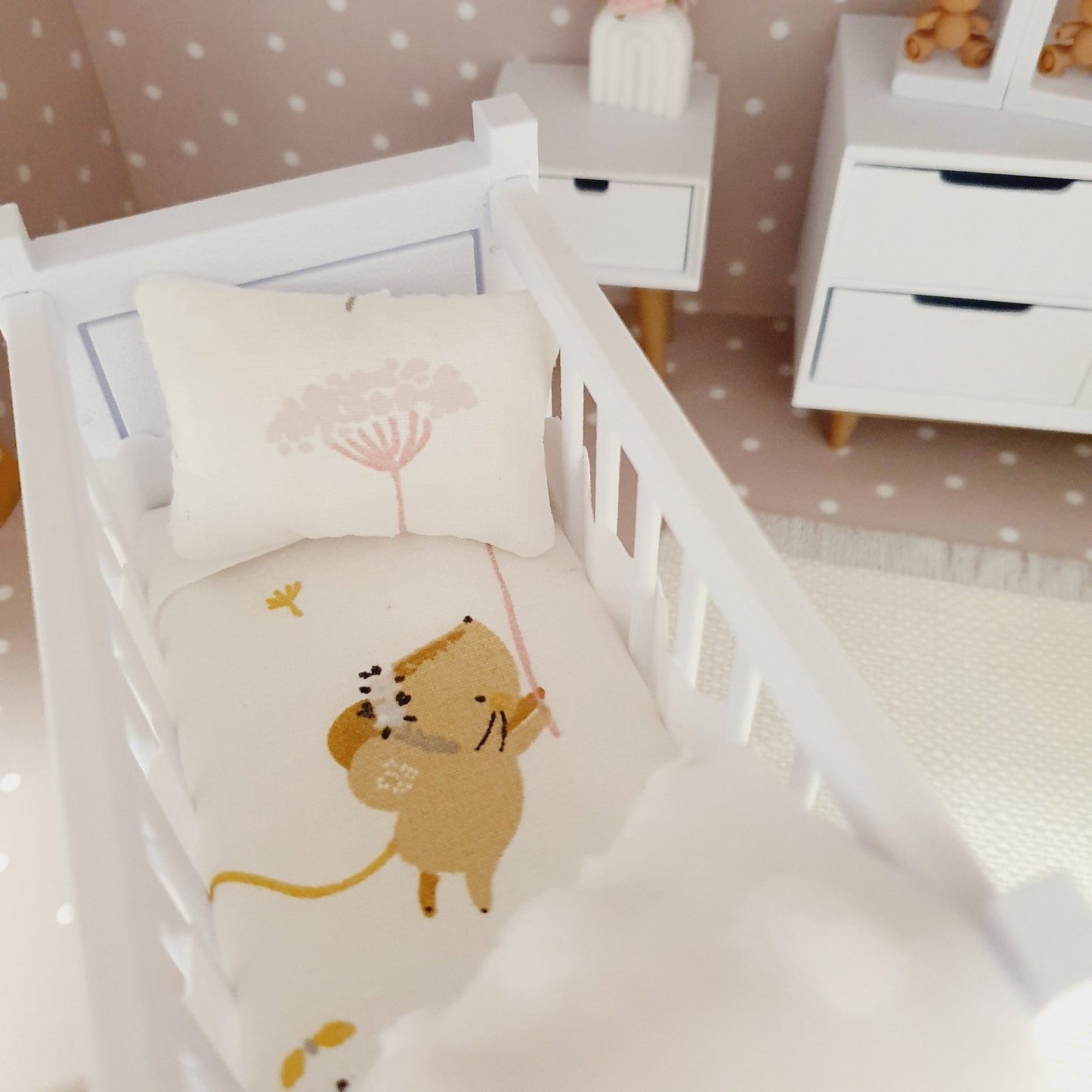 Dolls House Little Mouse Cot Bedding, 12th scale miniature bedding